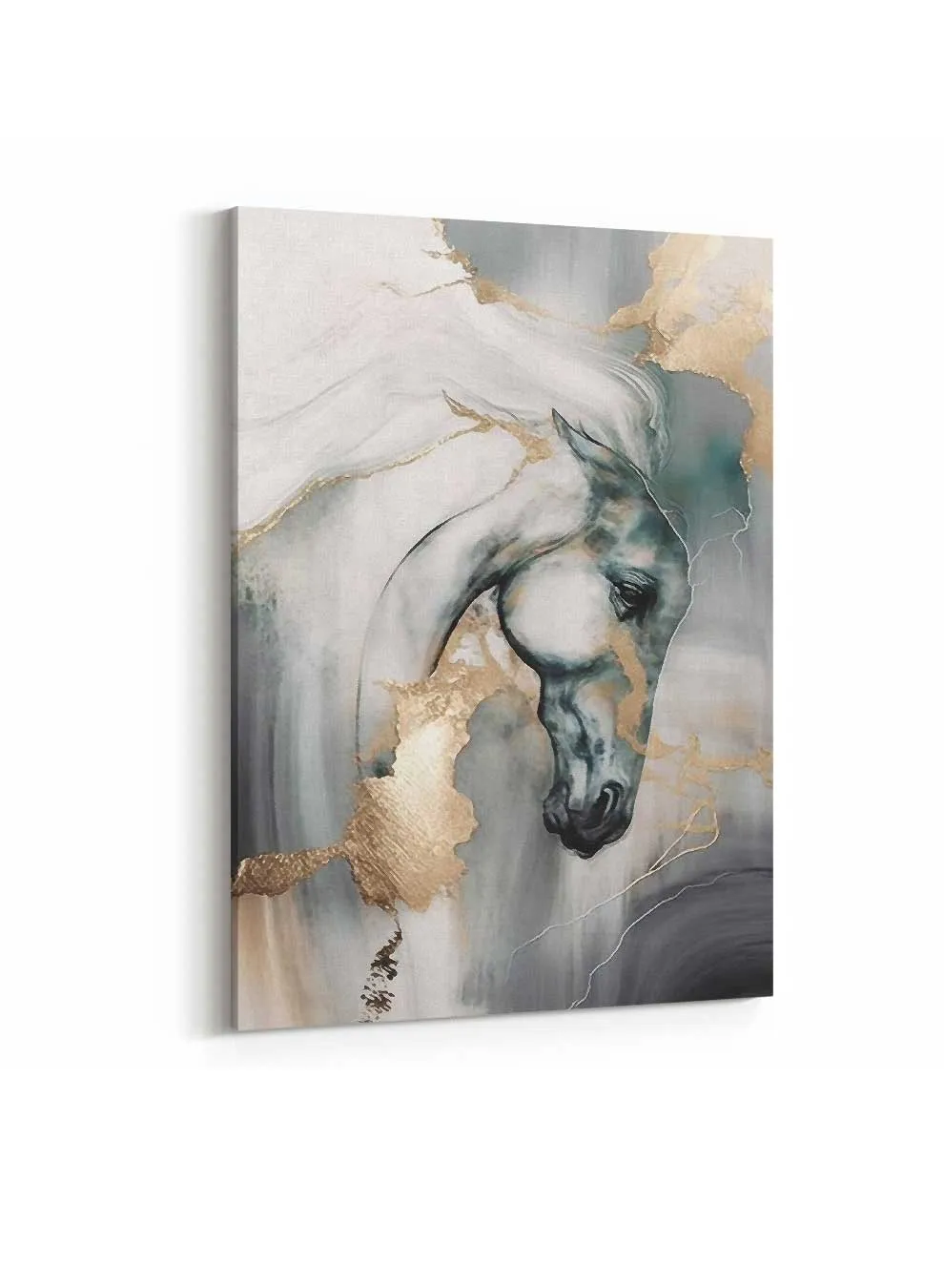 Canvas Wall Art Stretched Over Wooden Frame with Gold Floating Frame