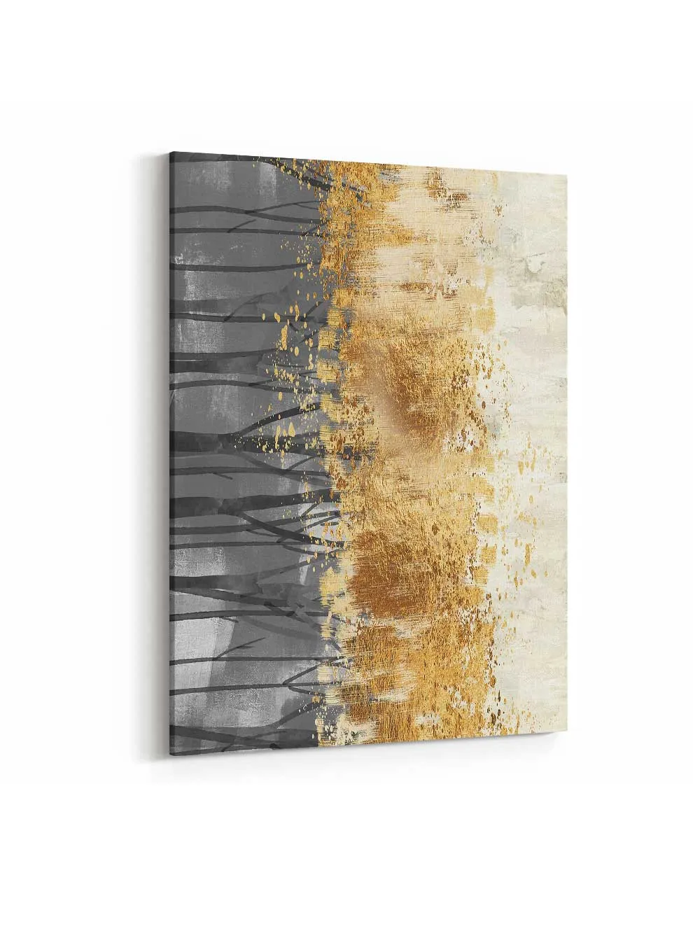 Canvas Wall Art Stretched Over Wooden Frame with Gold Floating Frame