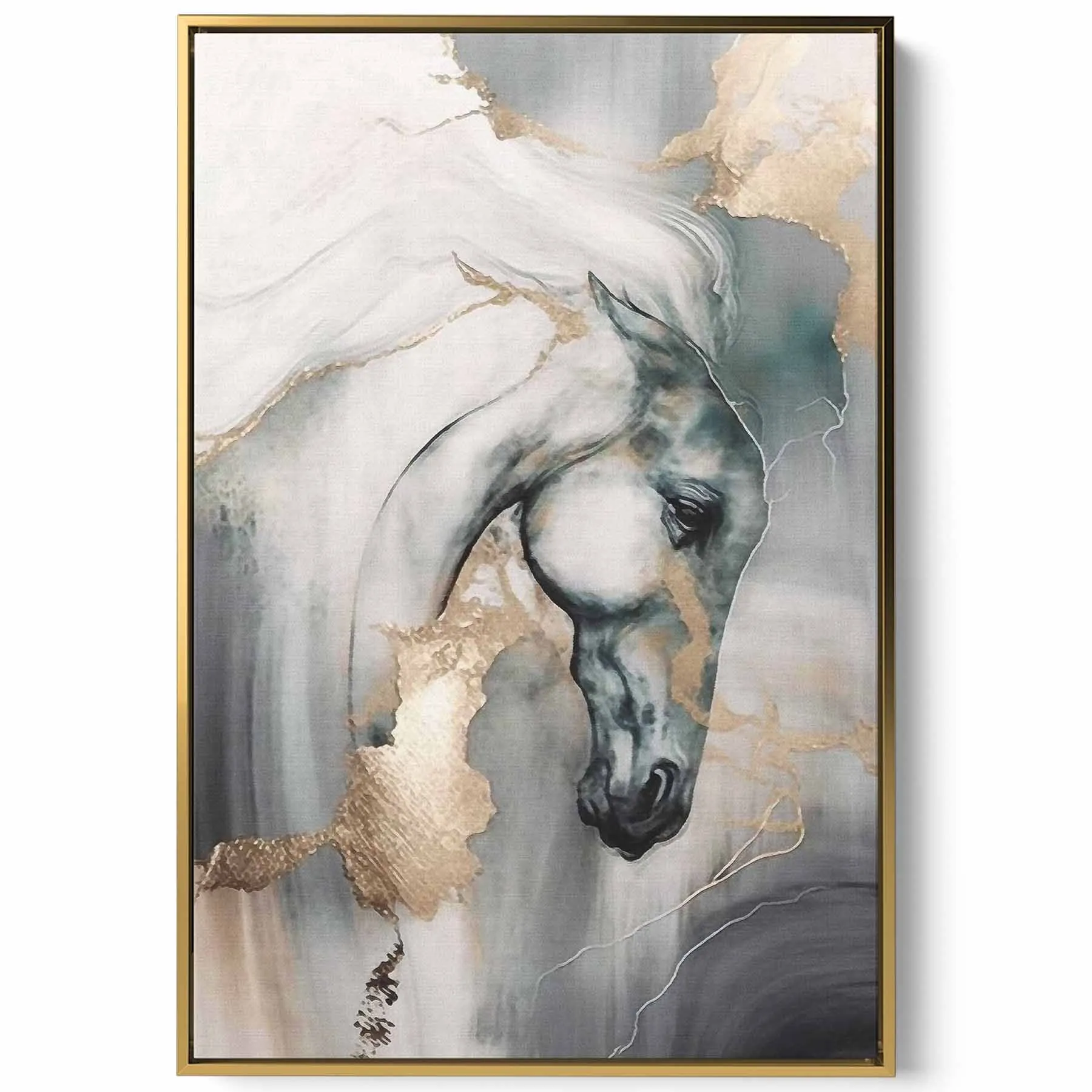 Canvas Wall Art Stretched Over Wooden Frame with Gold Floating Frame