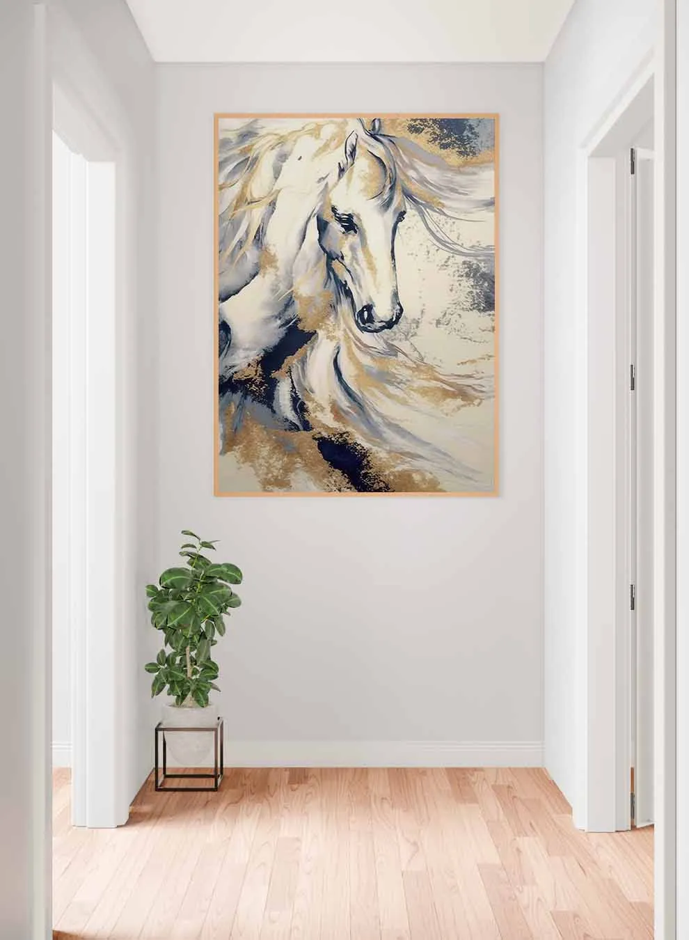 Canvas Wall Art Stretched Over Wooden Frame with Gold Floating Frame