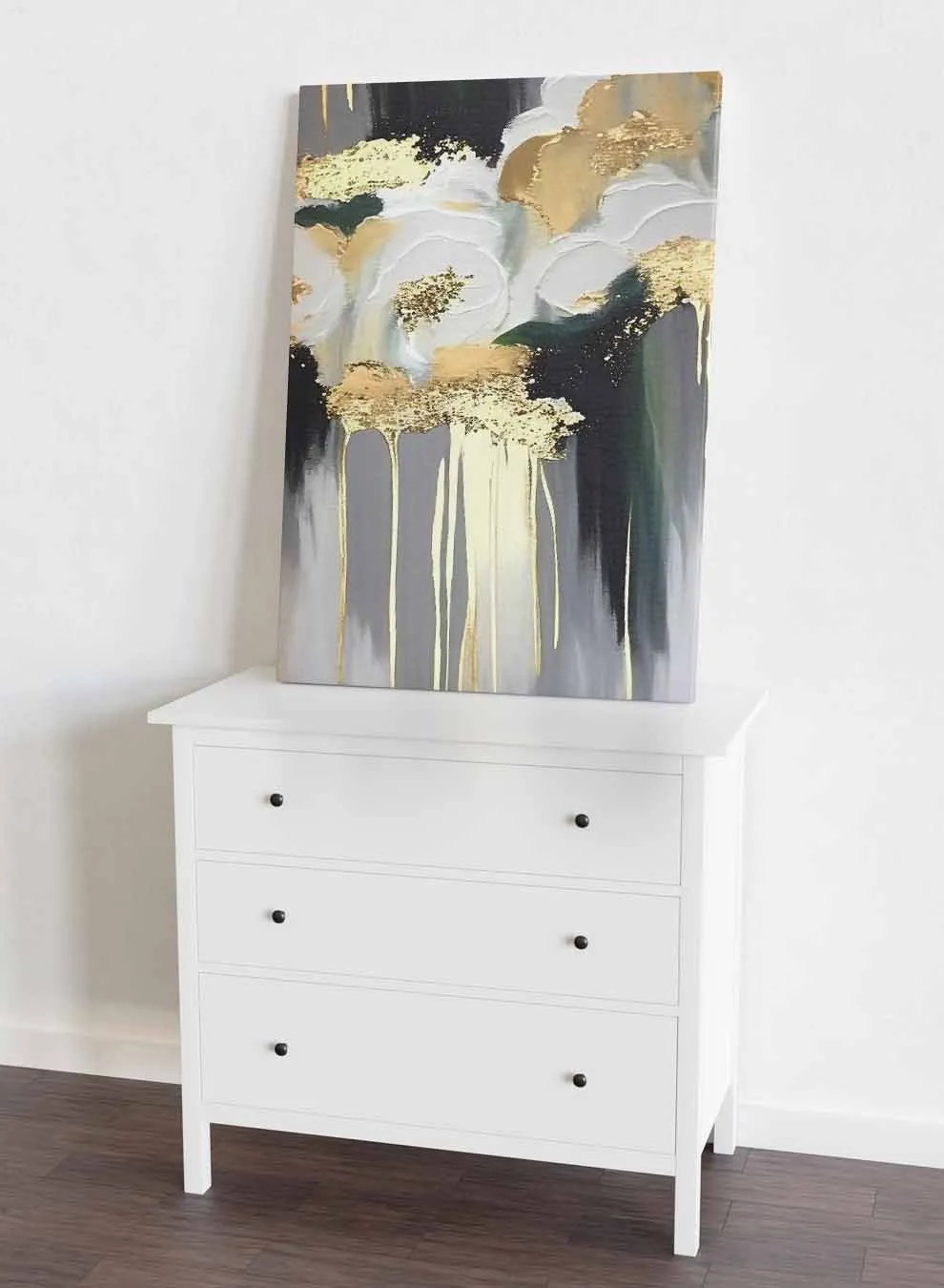 Canvas Wall Art Stretched Over Wooden Frame with Gold Floating Frame