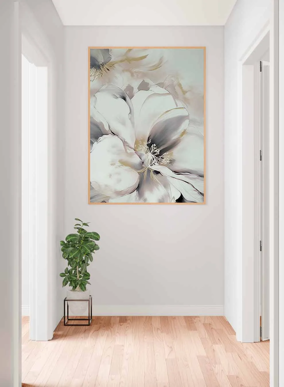 Canvas Wall Art Stretched Over Wooden Frame with Gold Floating Frame