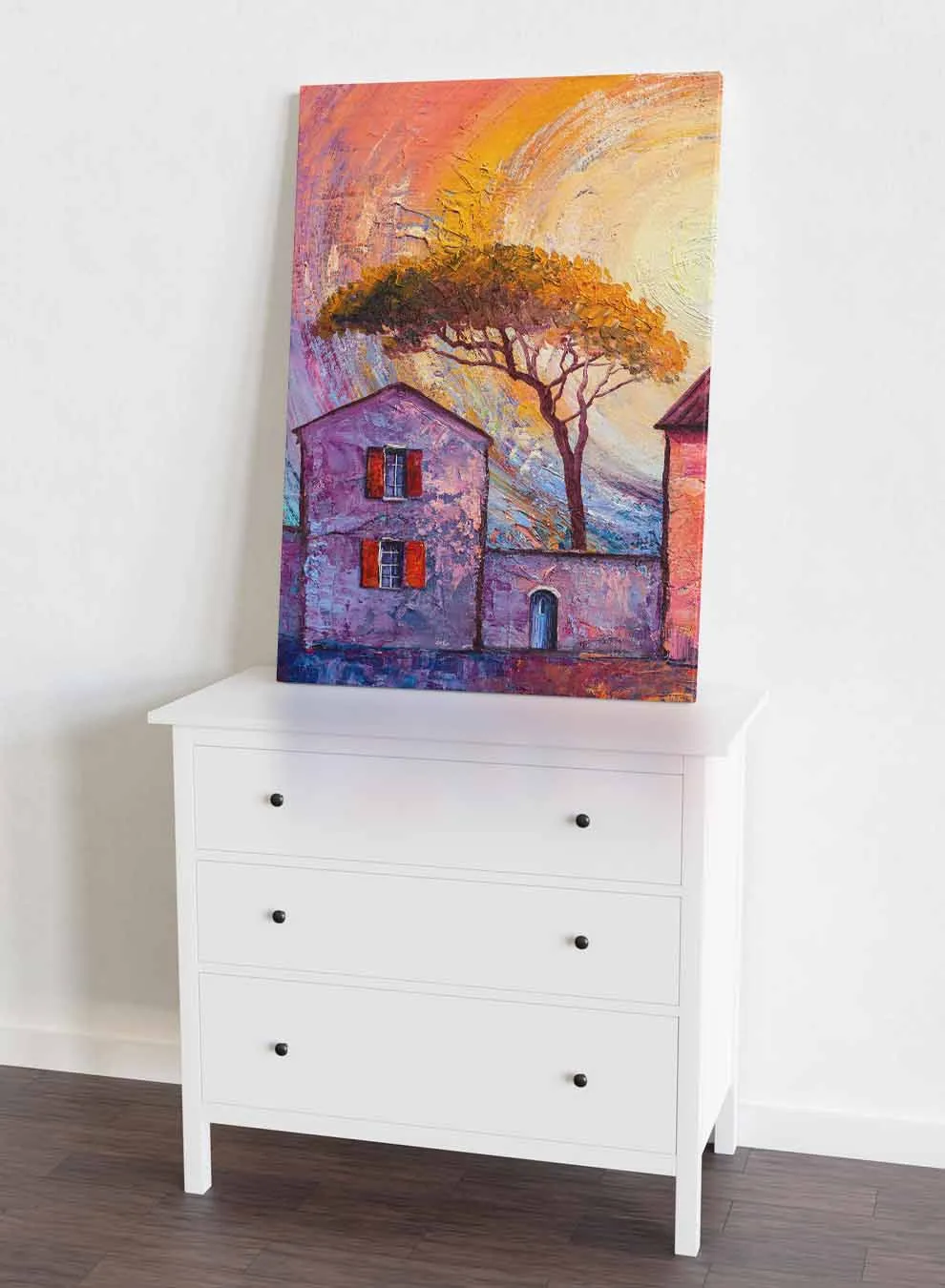 Canvas Wall Art Stretched Over Wooden Frame with Gold Floating Frame