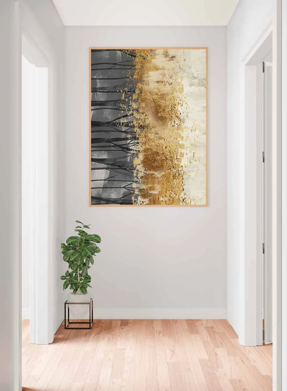 Canvas Wall Art Stretched Over Wooden Frame with Gold Floating Frame