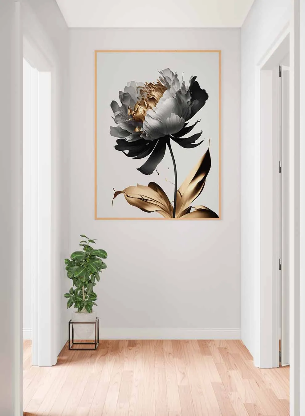 Canvas Wall Art Stretched Over Wooden Frame with Gold Floating Frame