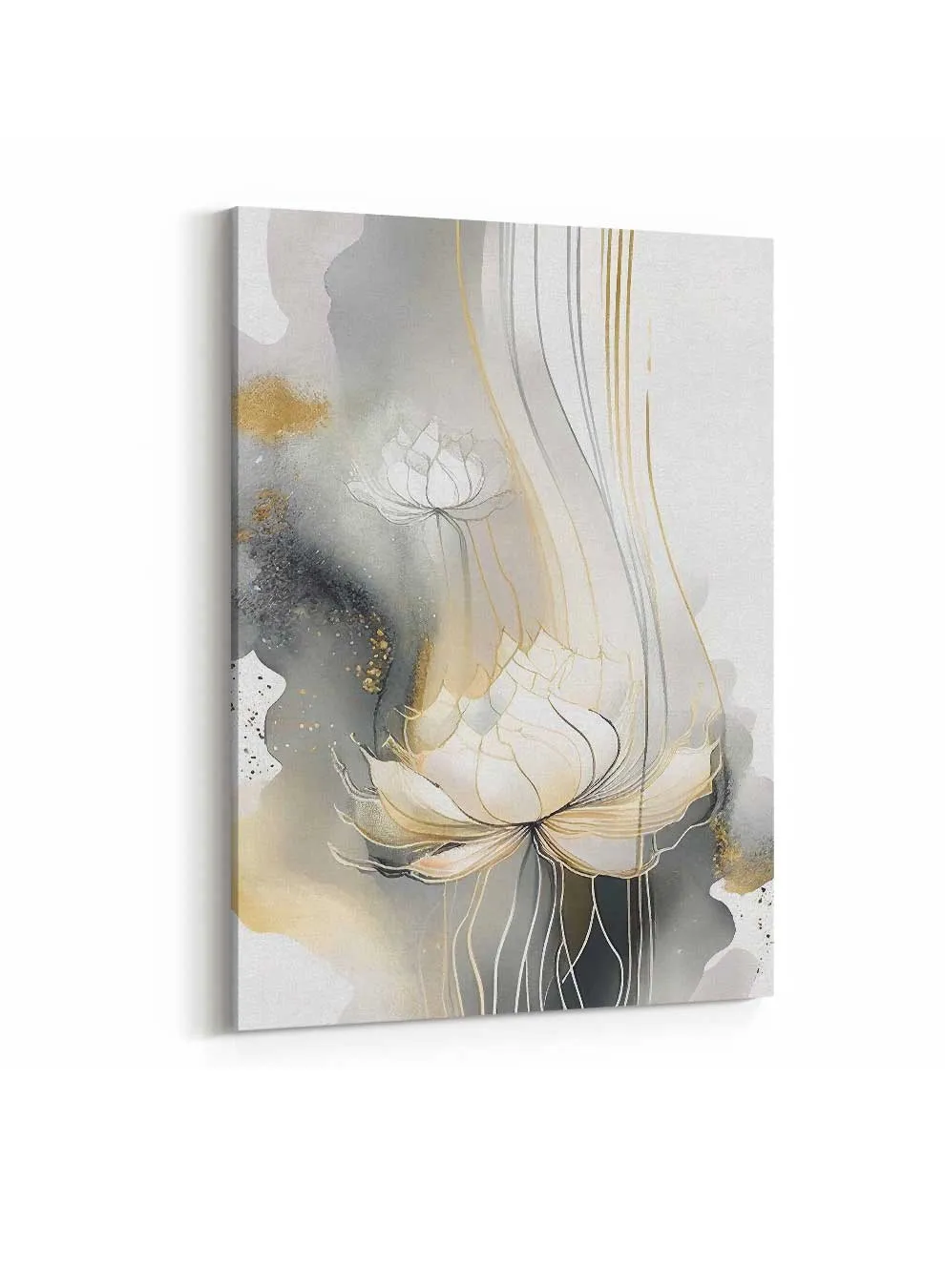 Canvas Wall Art Stretched Over Wooden Frame with Gold Floating Frame