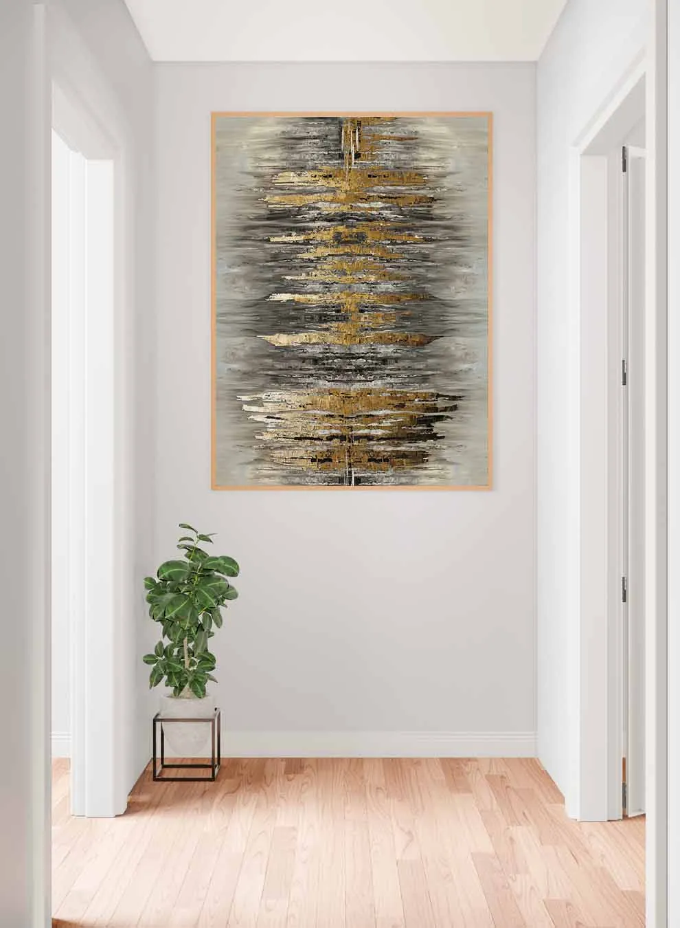 Canvas Wall Art Stretched Over Wooden Frame with Gold Floating Frame