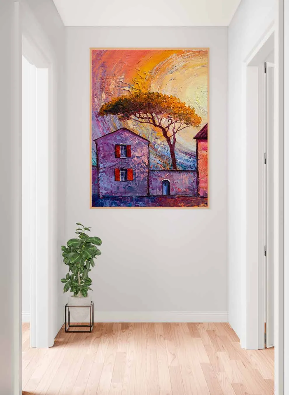Canvas Wall Art Stretched Over Wooden Frame with Gold Floating Frame