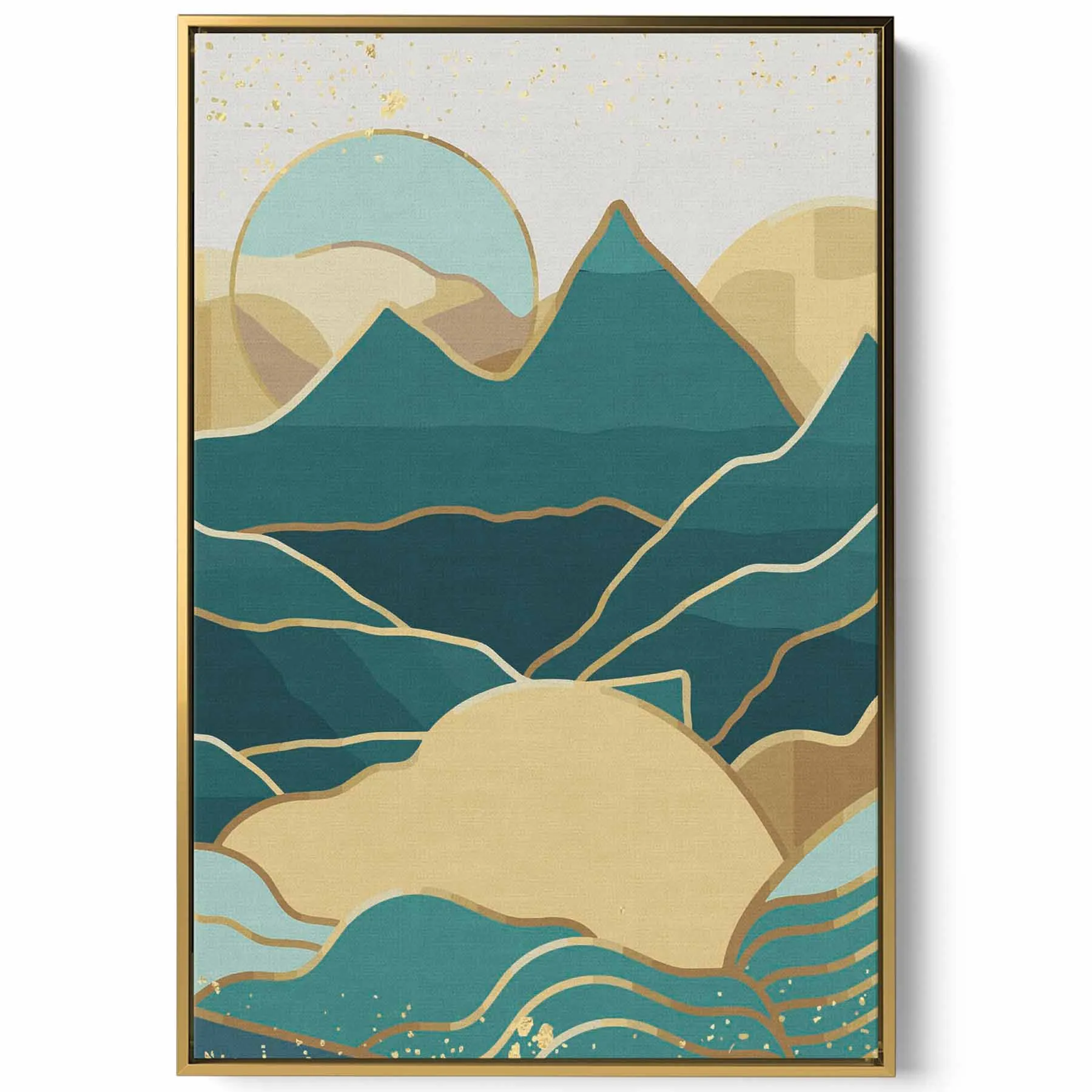 Canvas Wall Art Stretched Over Wooden Frame with Gold Floating Frame