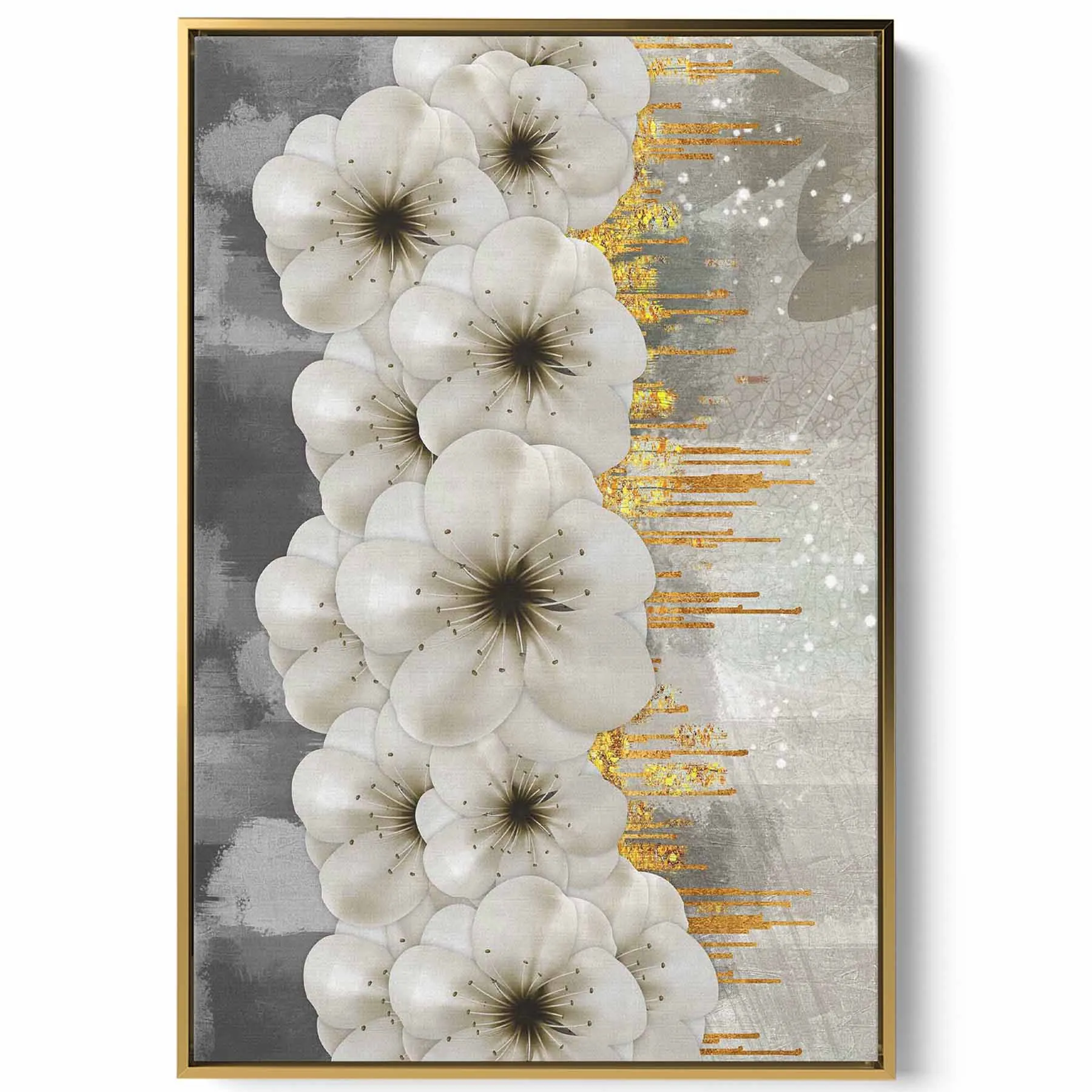 Canvas Wall Art Stretched Over Wooden Frame with Gold Floating Frame