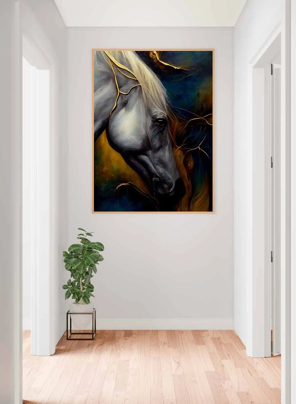 Canvas Wall Art Stretched Over Wooden Frame with Gold Floating Frame