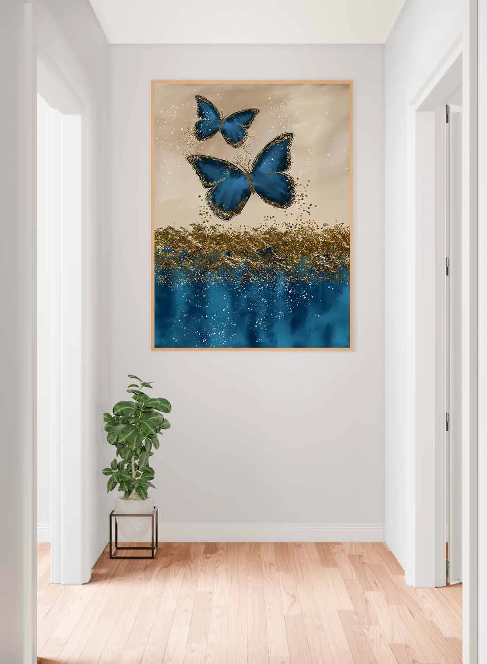 Canvas Wall Art Stretched Over Wooden Frame with Gold Floating Frame