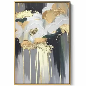 Canvas Wall Art Stretched Over Wooden Frame with Gold Floating Frame