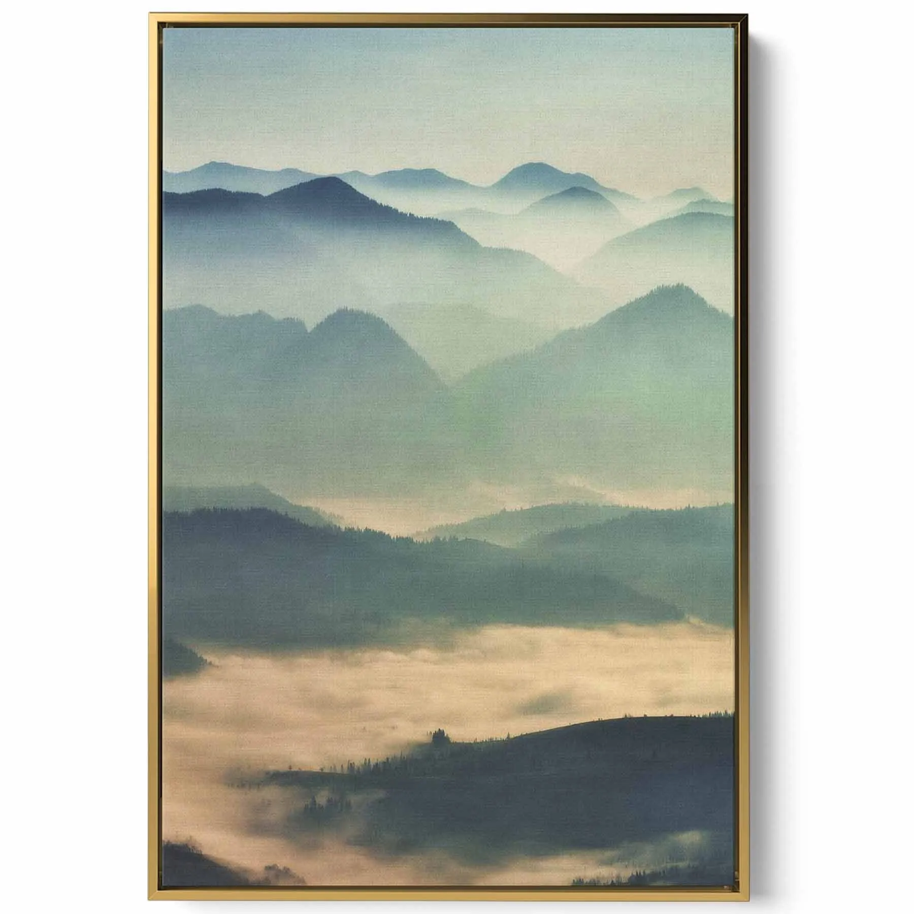 Canvas Wall Art Stretched Over Wooden Frame with Gold Floating Frame