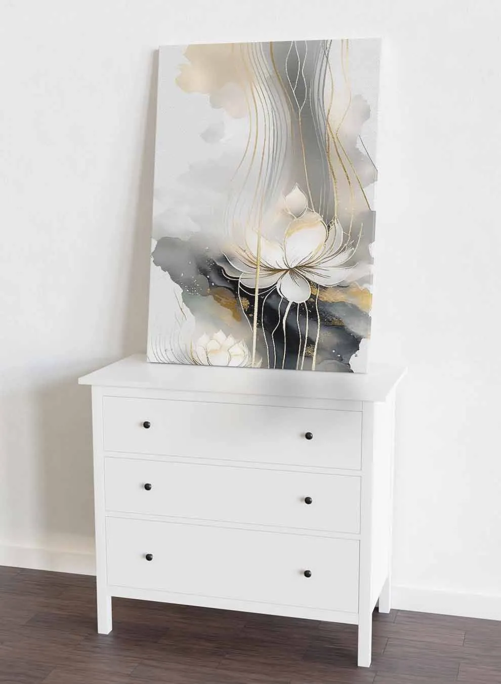 Canvas Wall Art Stretched Over Wooden Frame with Gold Floating Frame