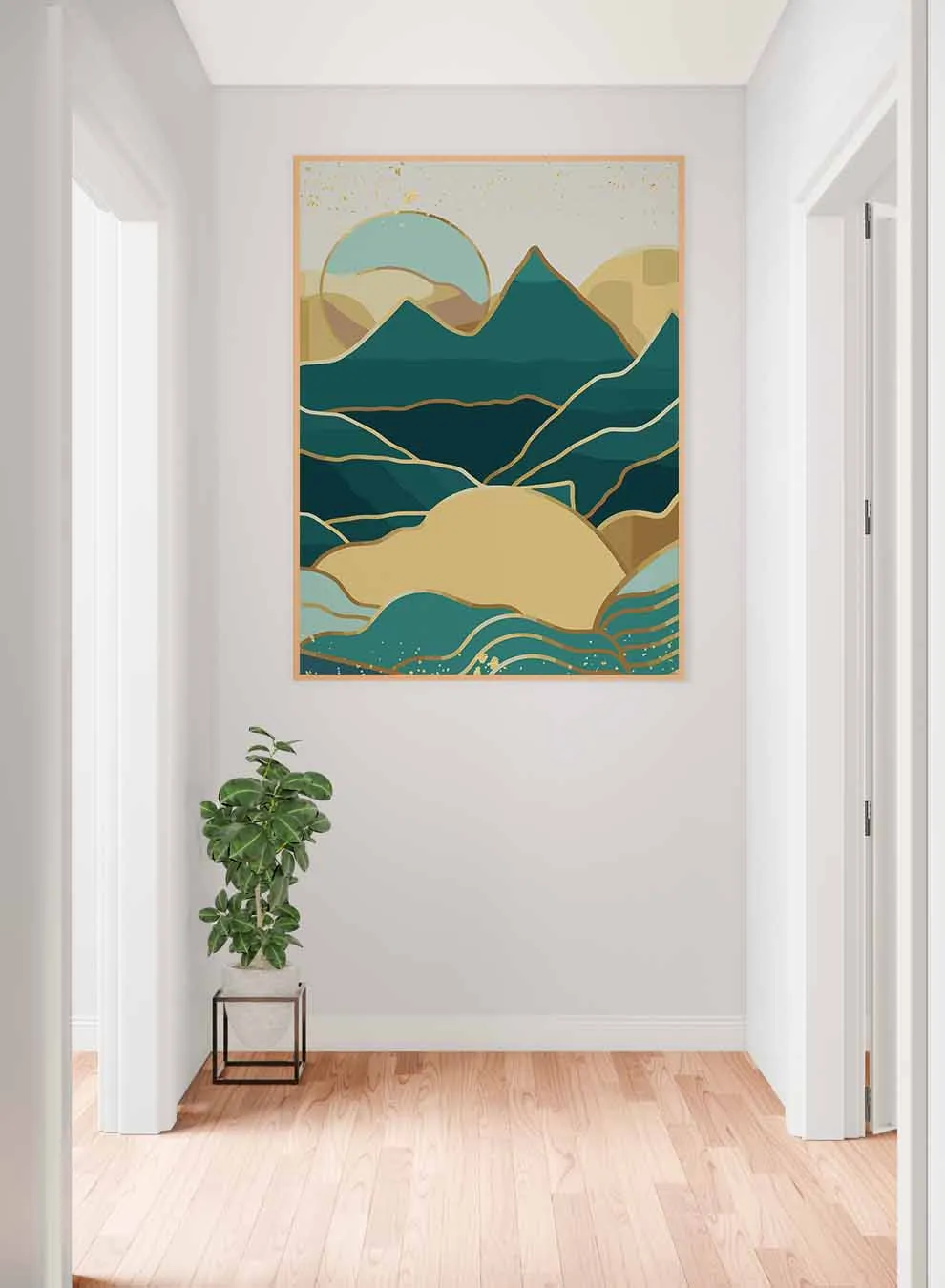 Canvas Wall Art Stretched Over Wooden Frame with Gold Floating Frame