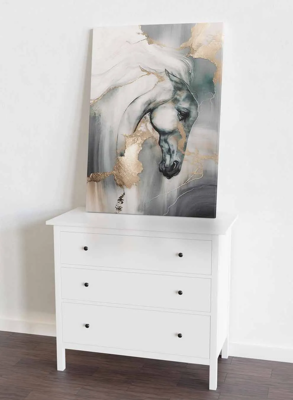 Canvas Wall Art Stretched Over Wooden Frame with Gold Floating Frame