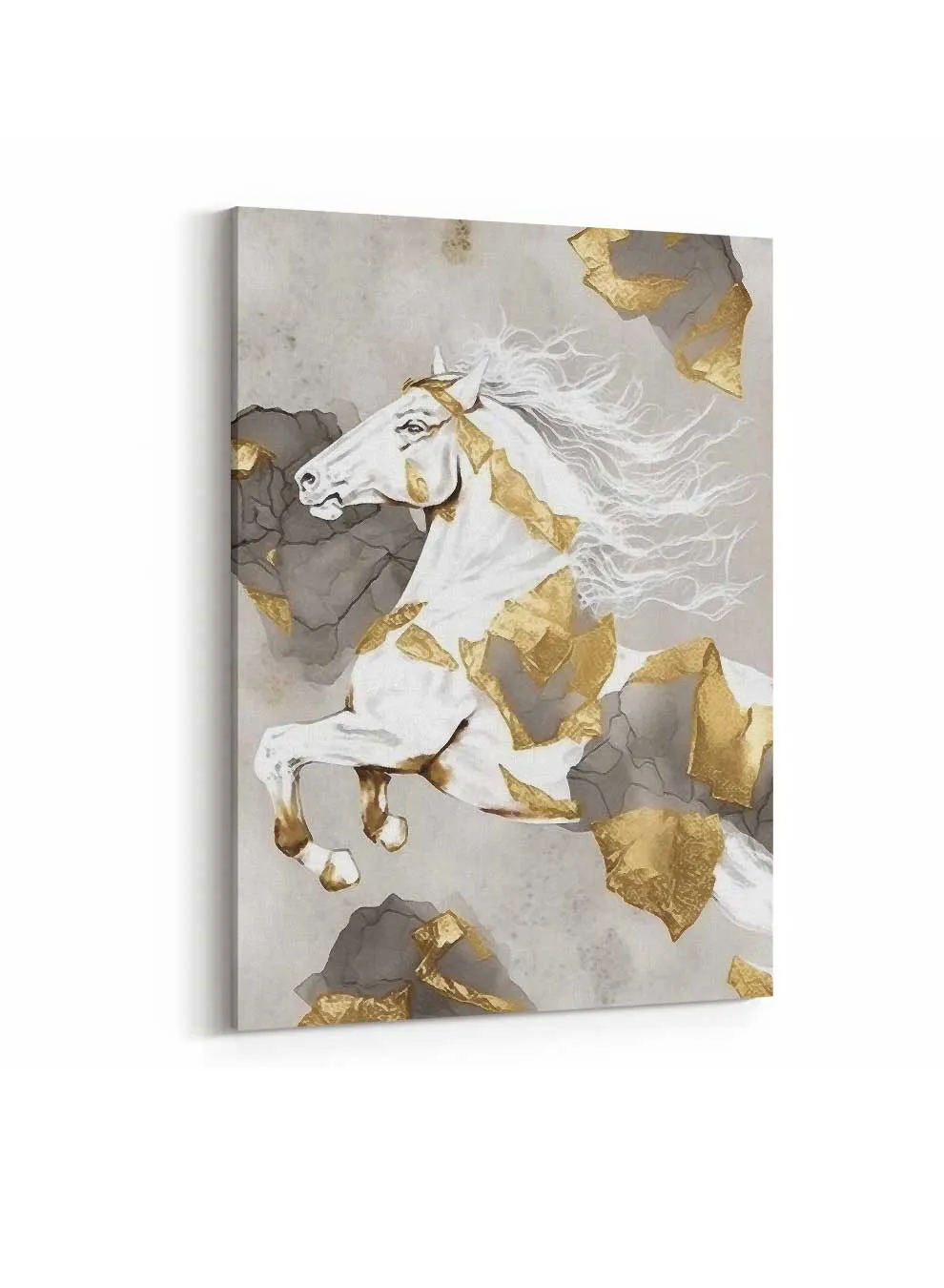Canvas Wall Art Stretched Over Wooden Frame with Gold Floating Frame