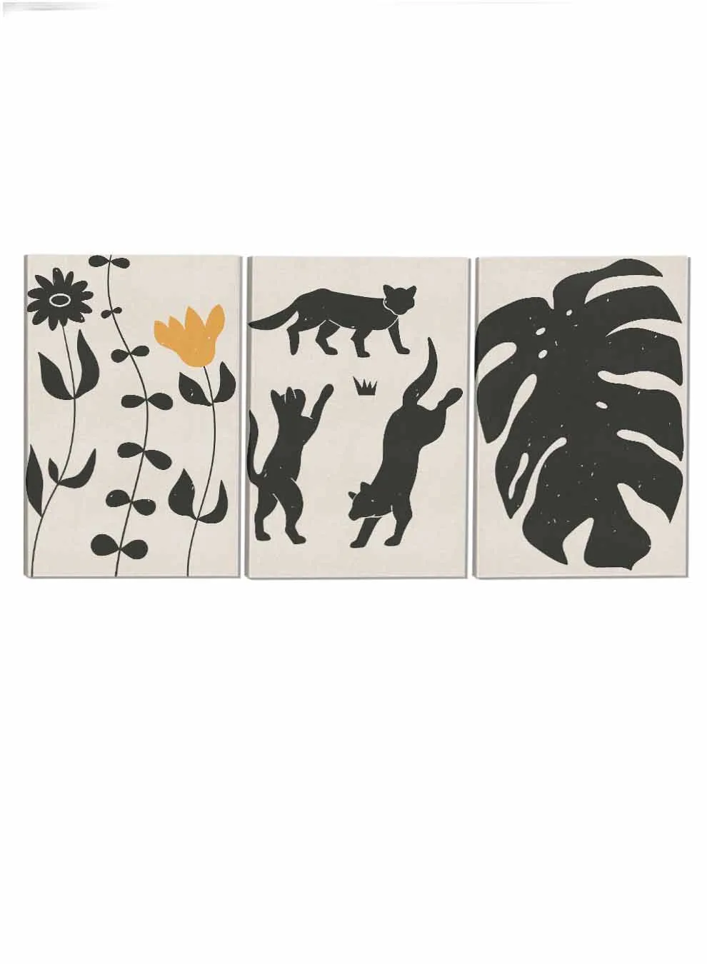 Cats Leaves Flower Abstract Paintings(set of 3)