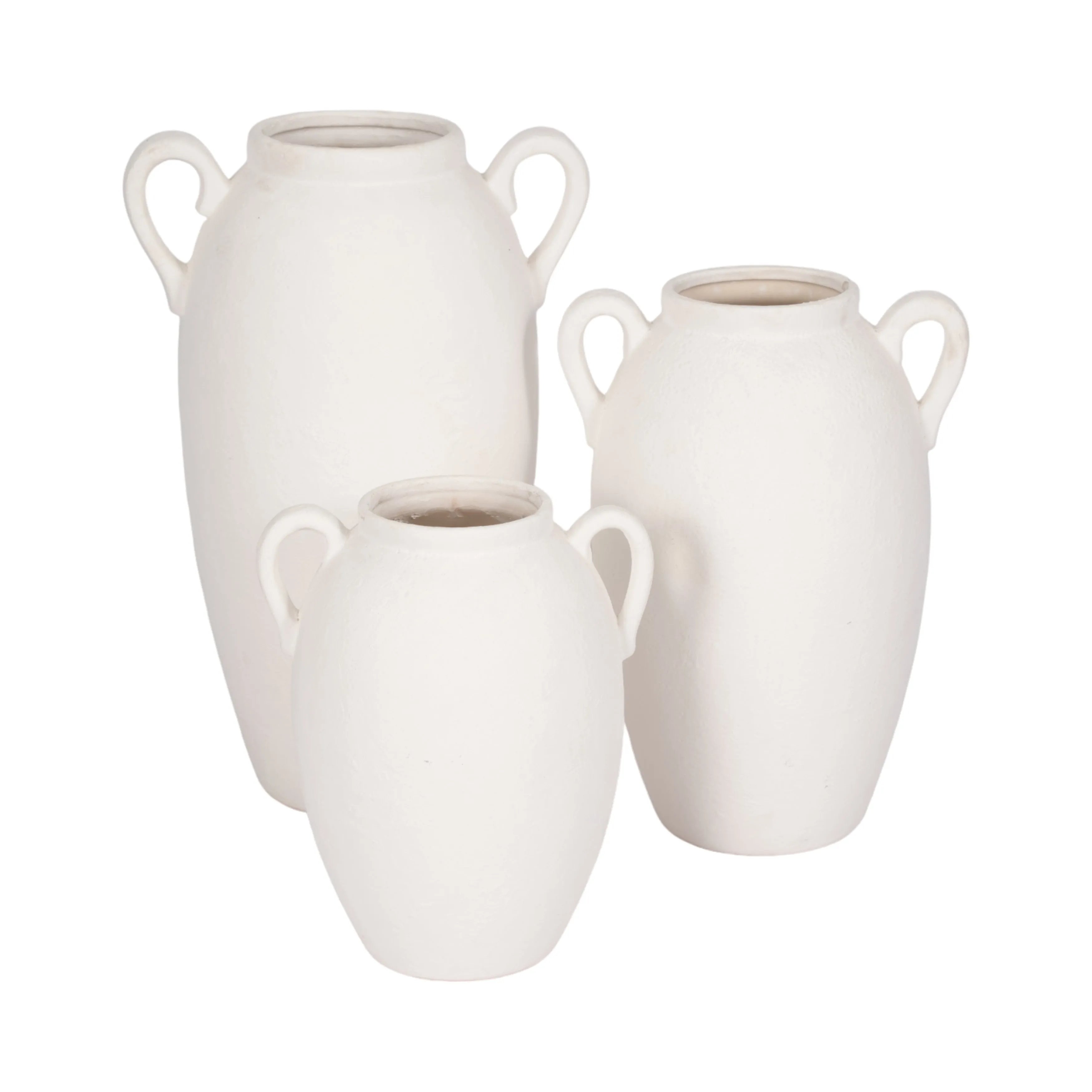 CER, 10" TEXTURED JUG W/ HANDLES, WHITE