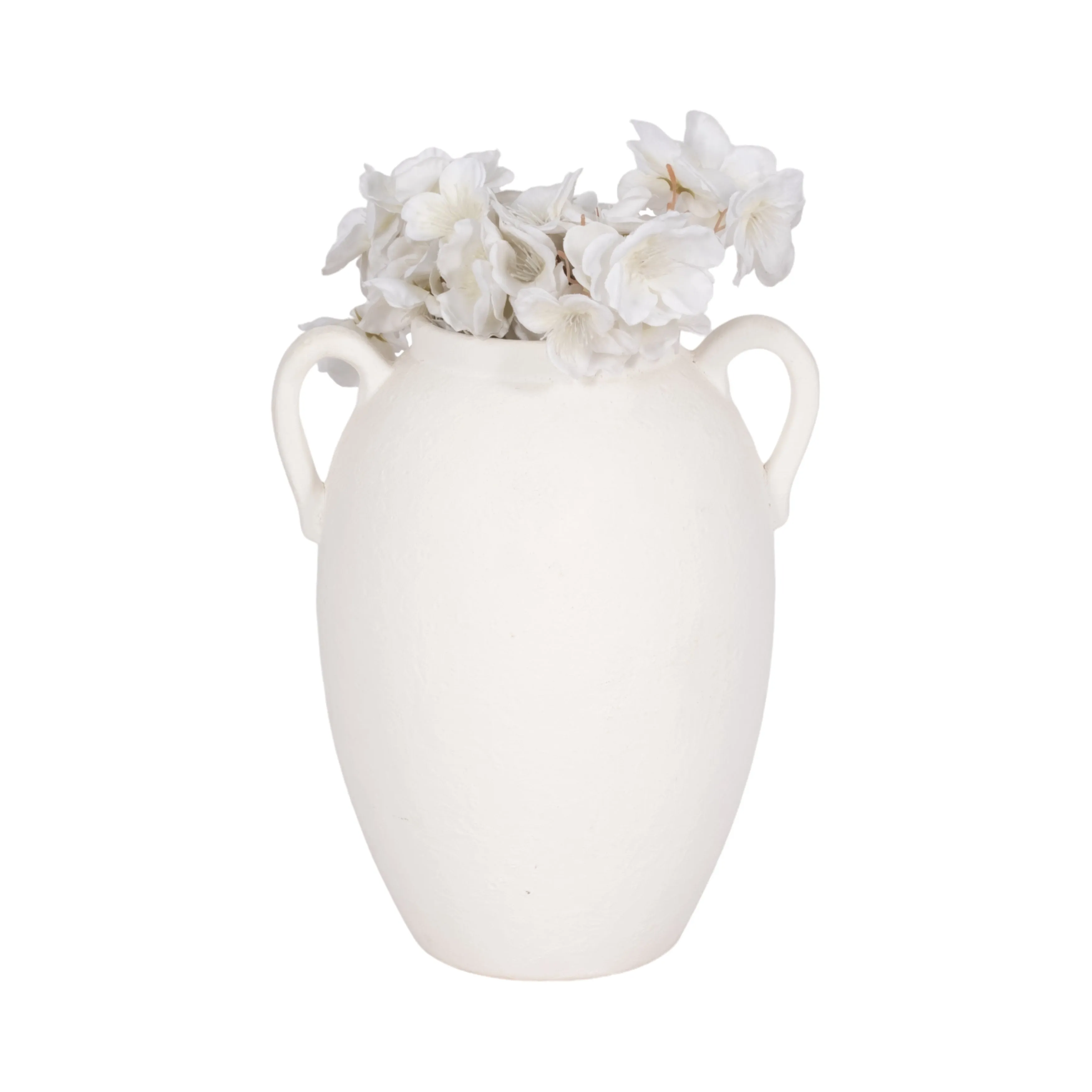 CER, 10" TEXTURED JUG W/ HANDLES, WHITE
