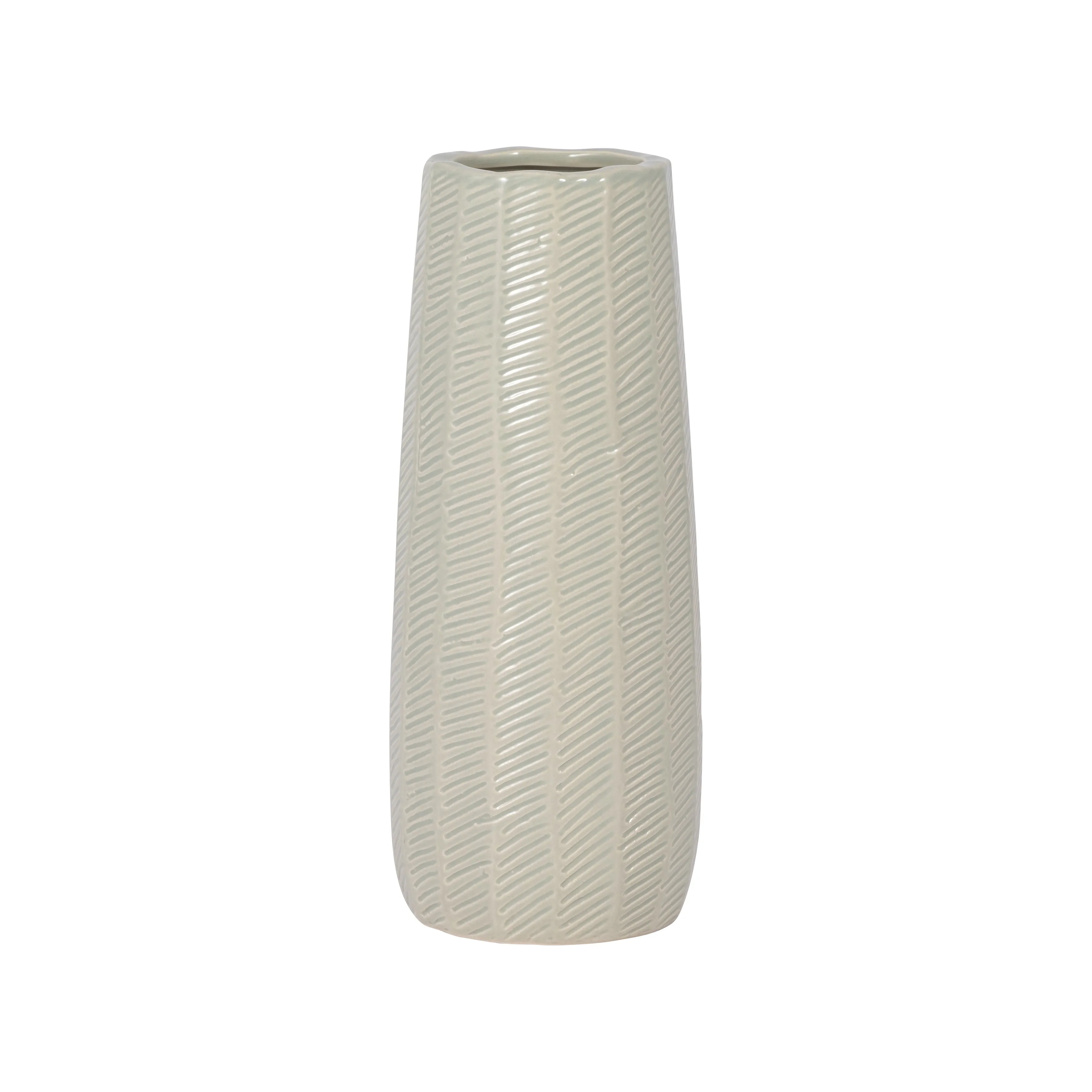 CER, 12" ETCHED LINES CYLINDER VASE, CUCUMBER