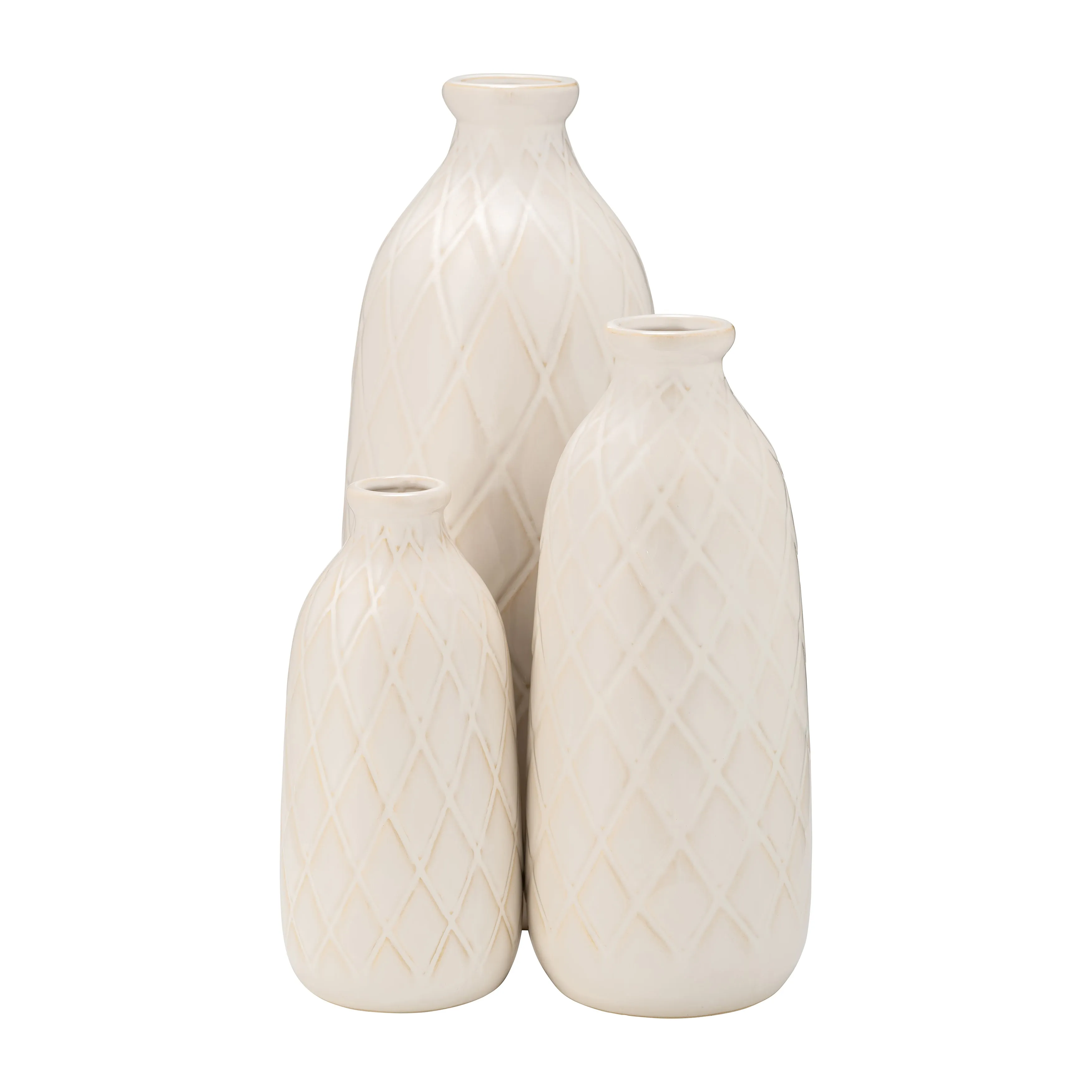 CER, 12" PLAID TEXTURED VASE, BEIGE