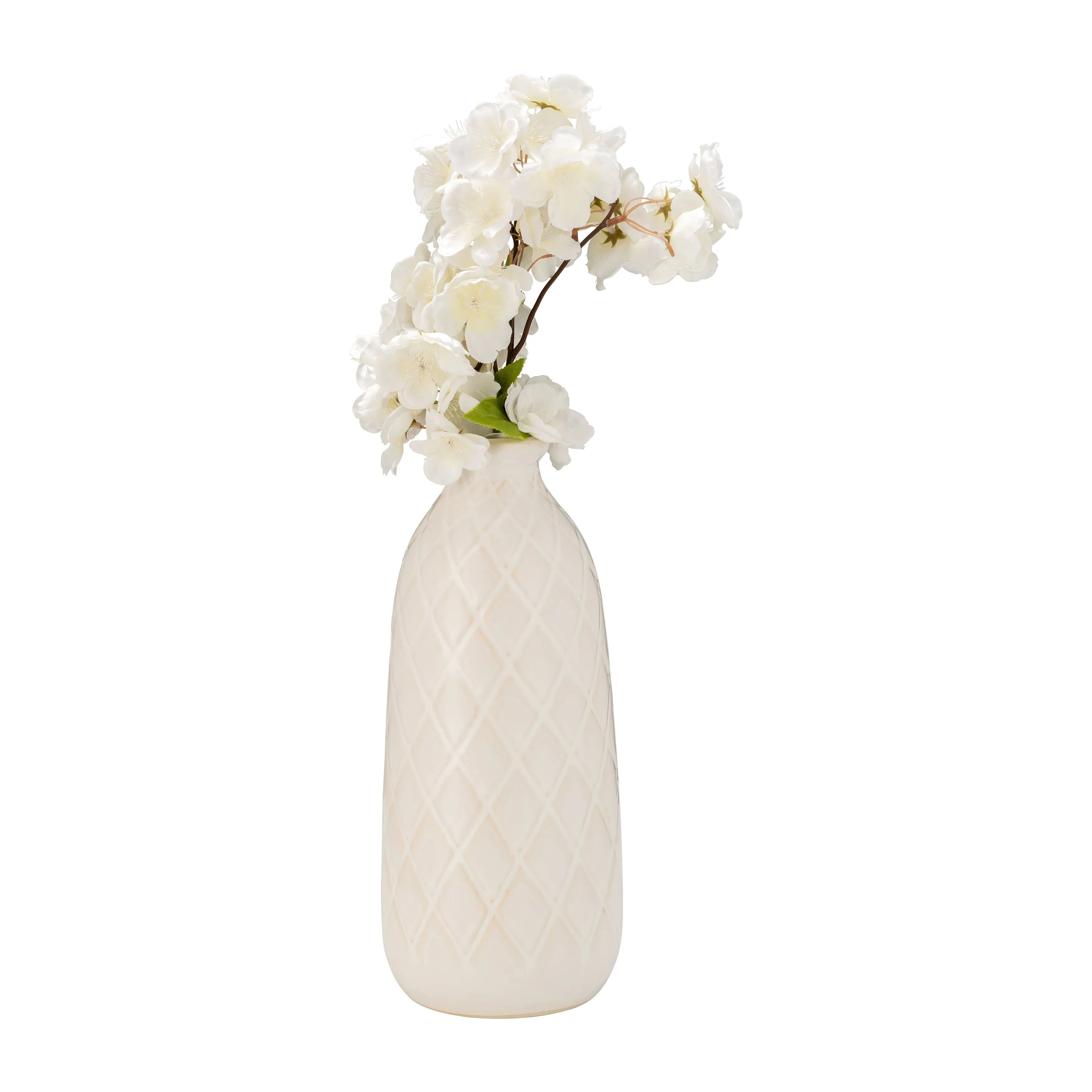 CER, 12" PLAID TEXTURED VASE, BEIGE