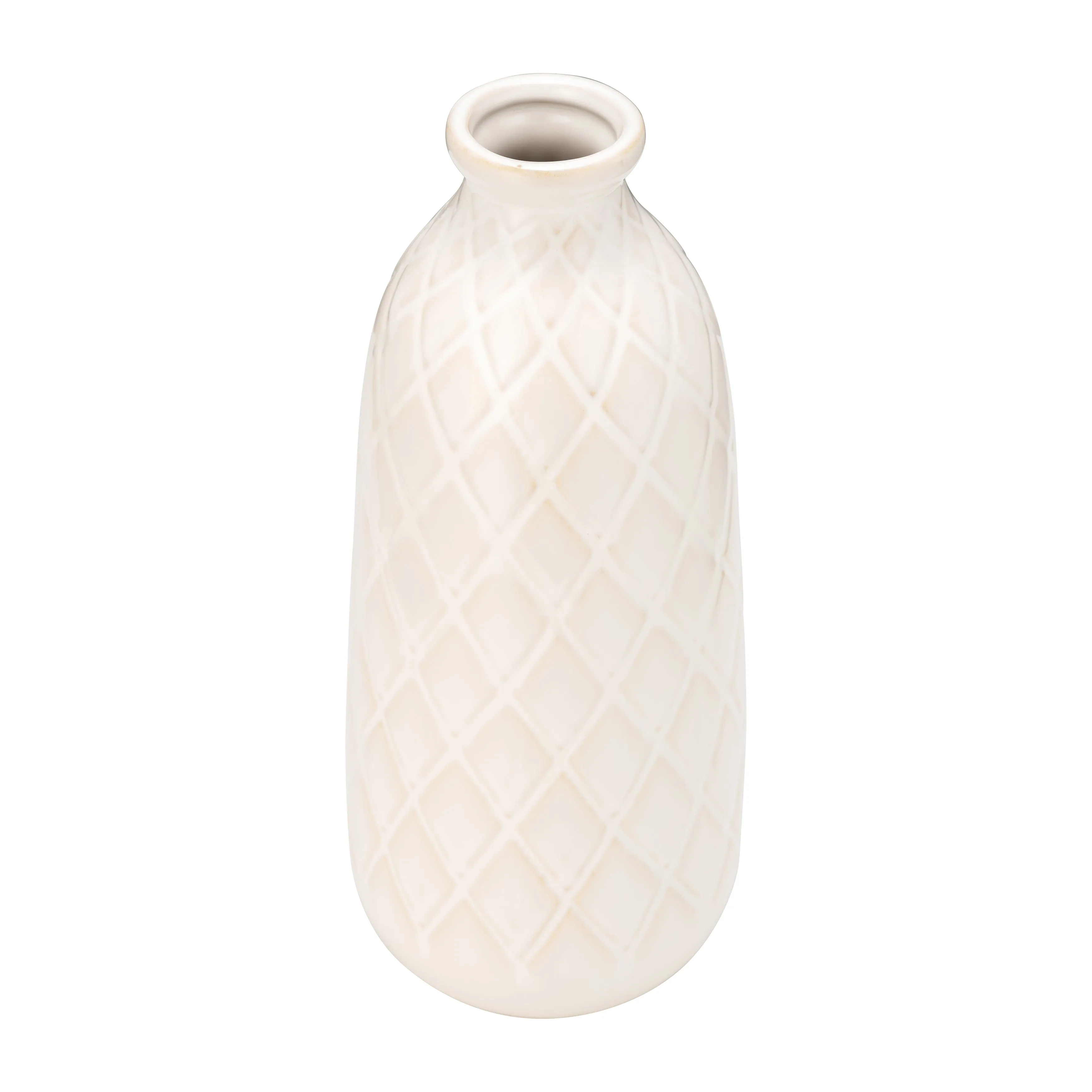 CER, 12" PLAID TEXTURED VASE, BEIGE
