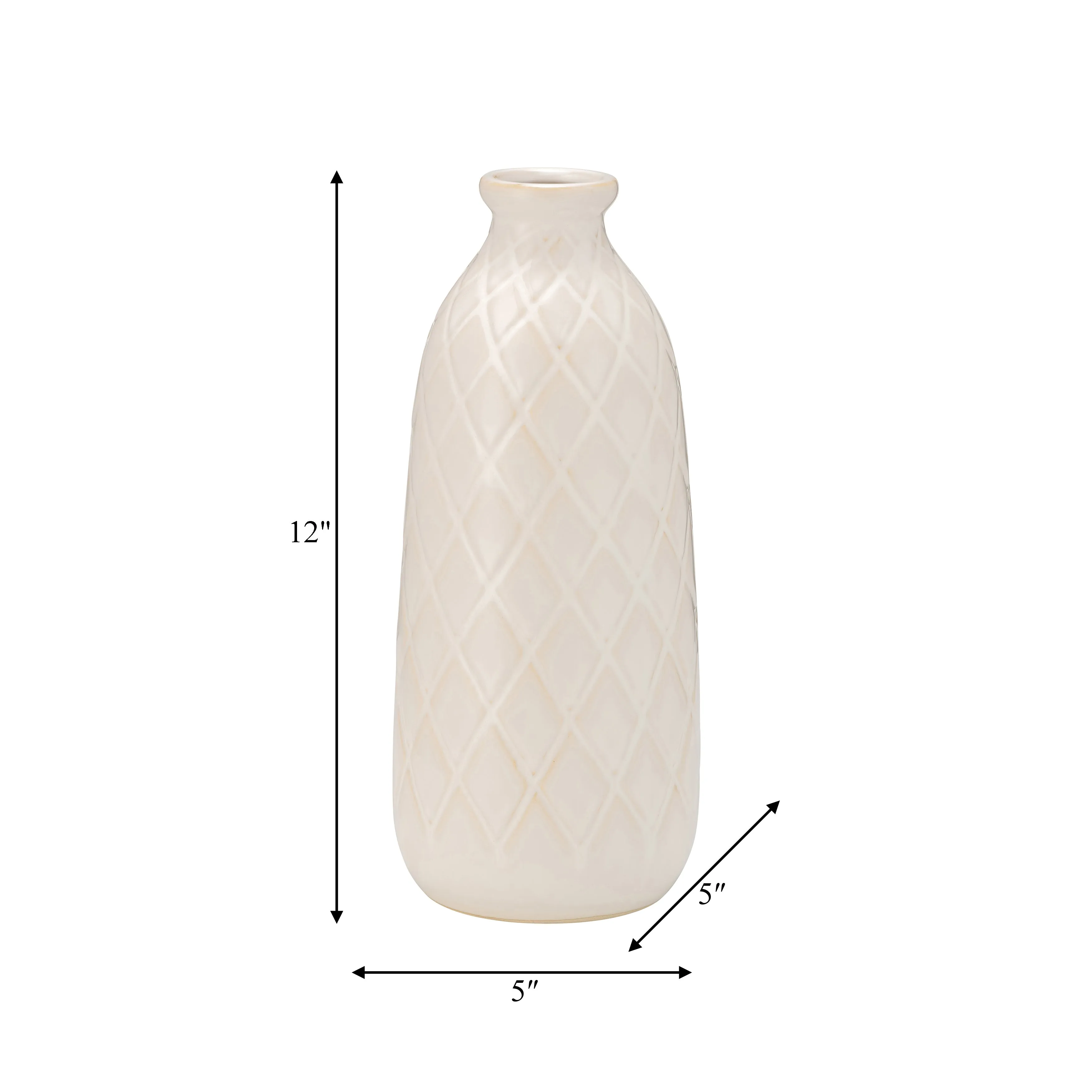 CER, 12" PLAID TEXTURED VASE, BEIGE