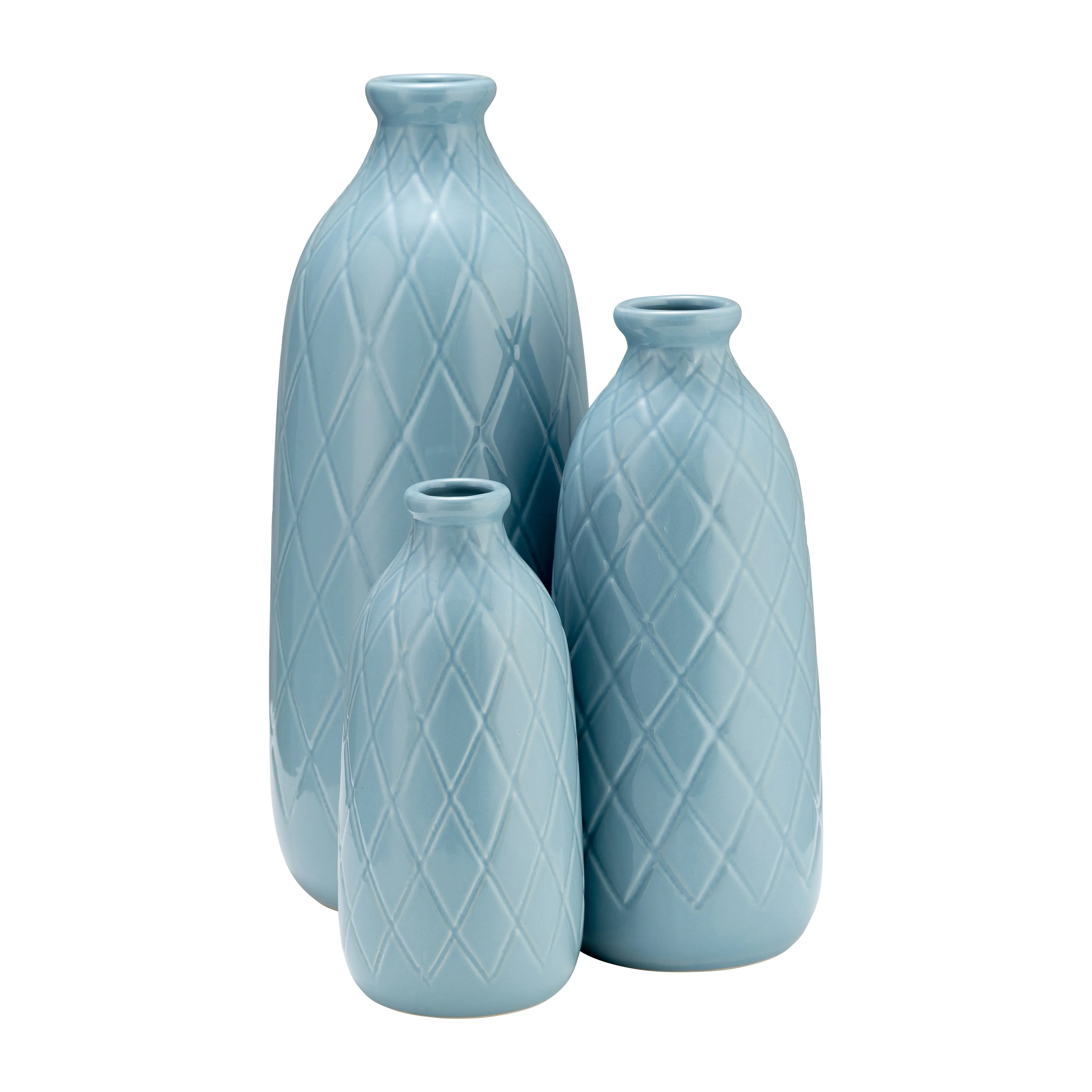 CER, 12" PLAID TEXTURED VASE, CAMEO BLUE