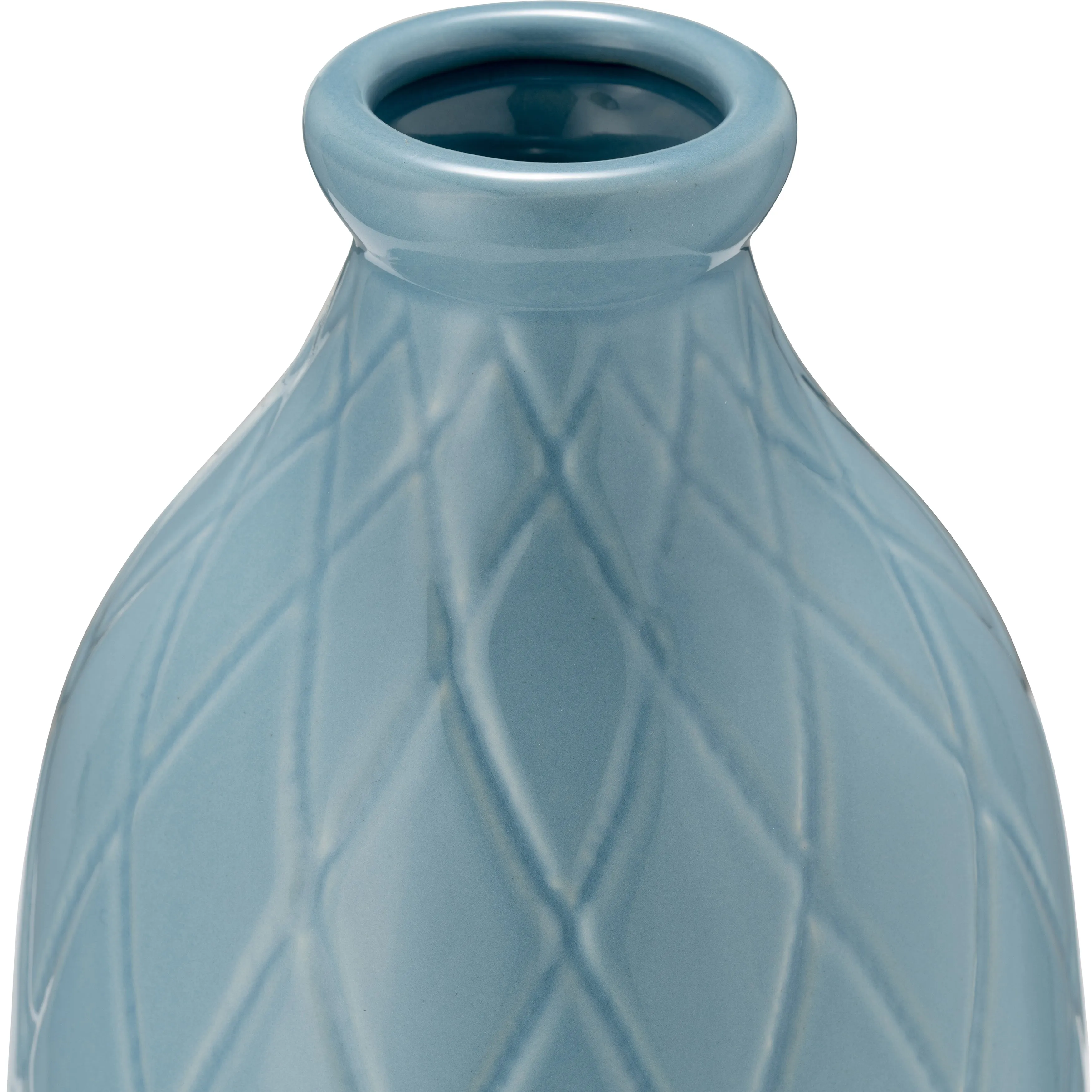 CER, 12" PLAID TEXTURED VASE, CAMEO BLUE