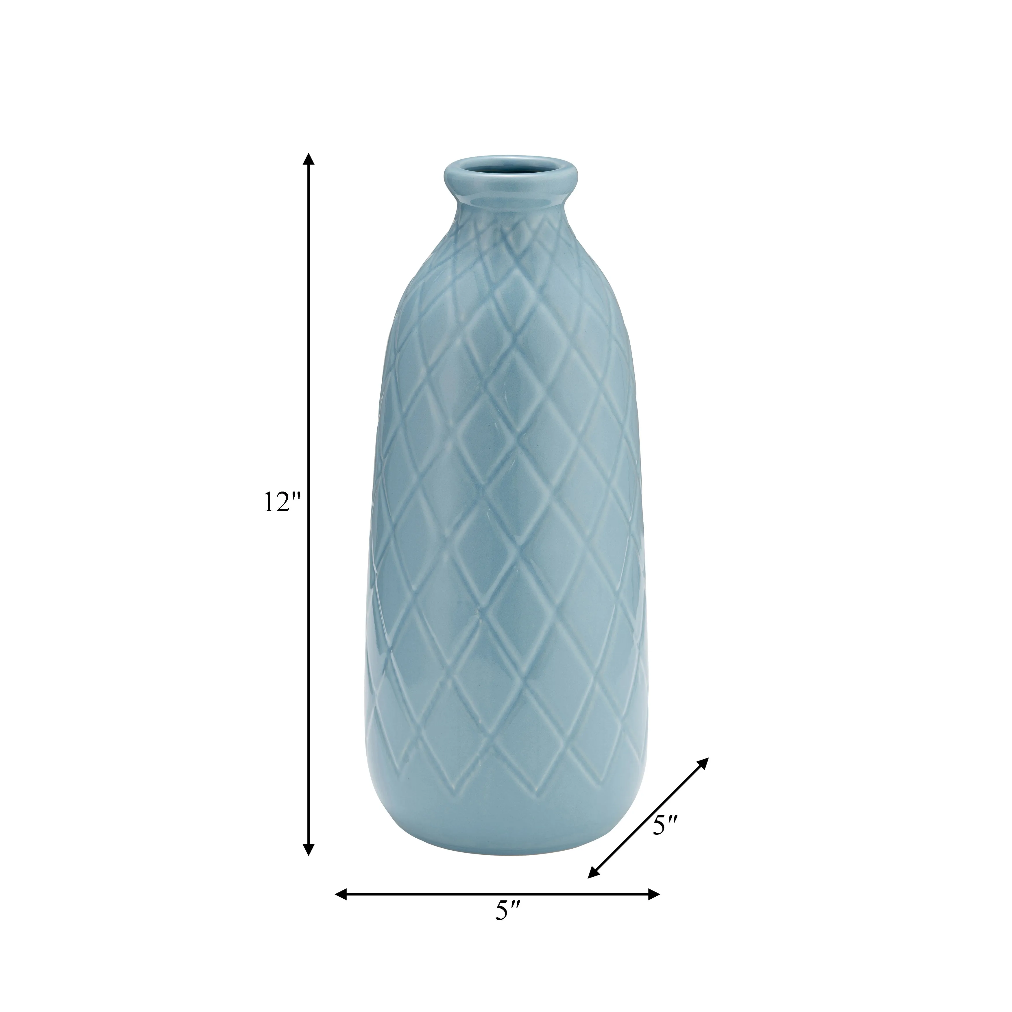 CER, 12" PLAID TEXTURED VASE, CAMEO BLUE