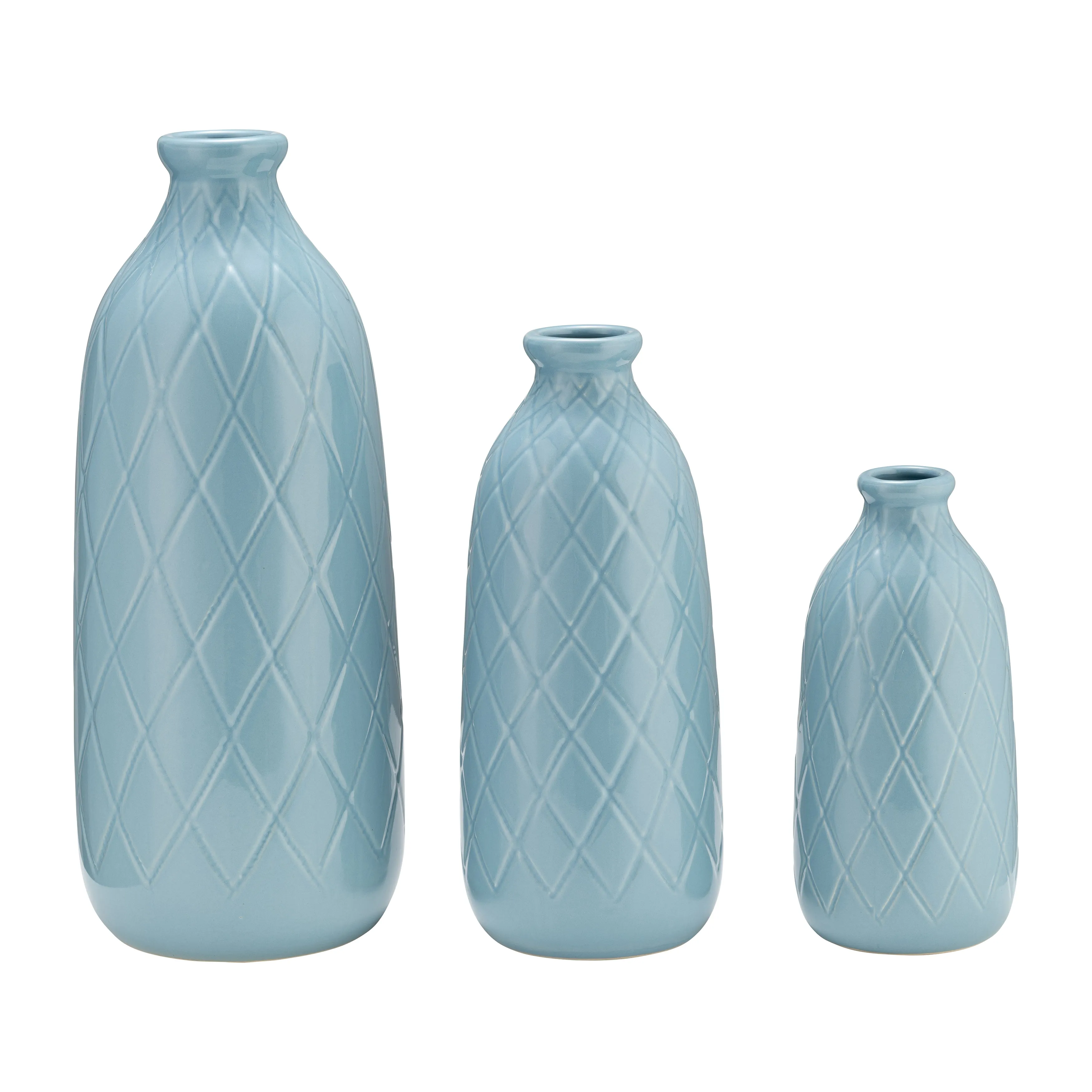 CER, 12" PLAID TEXTURED VASE, CAMEO BLUE