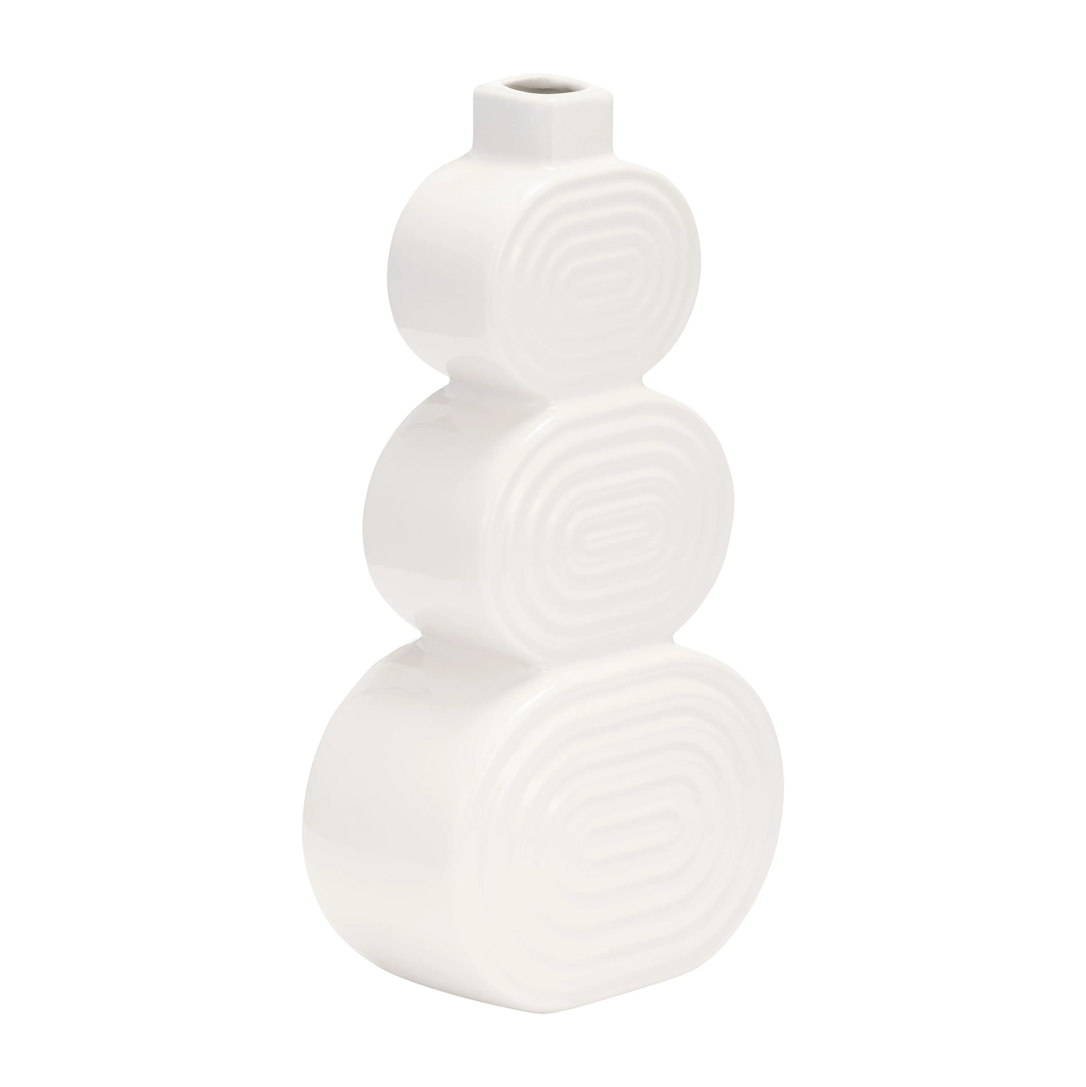 CER, 12" STACKED CIRCLES VASE, WHITE