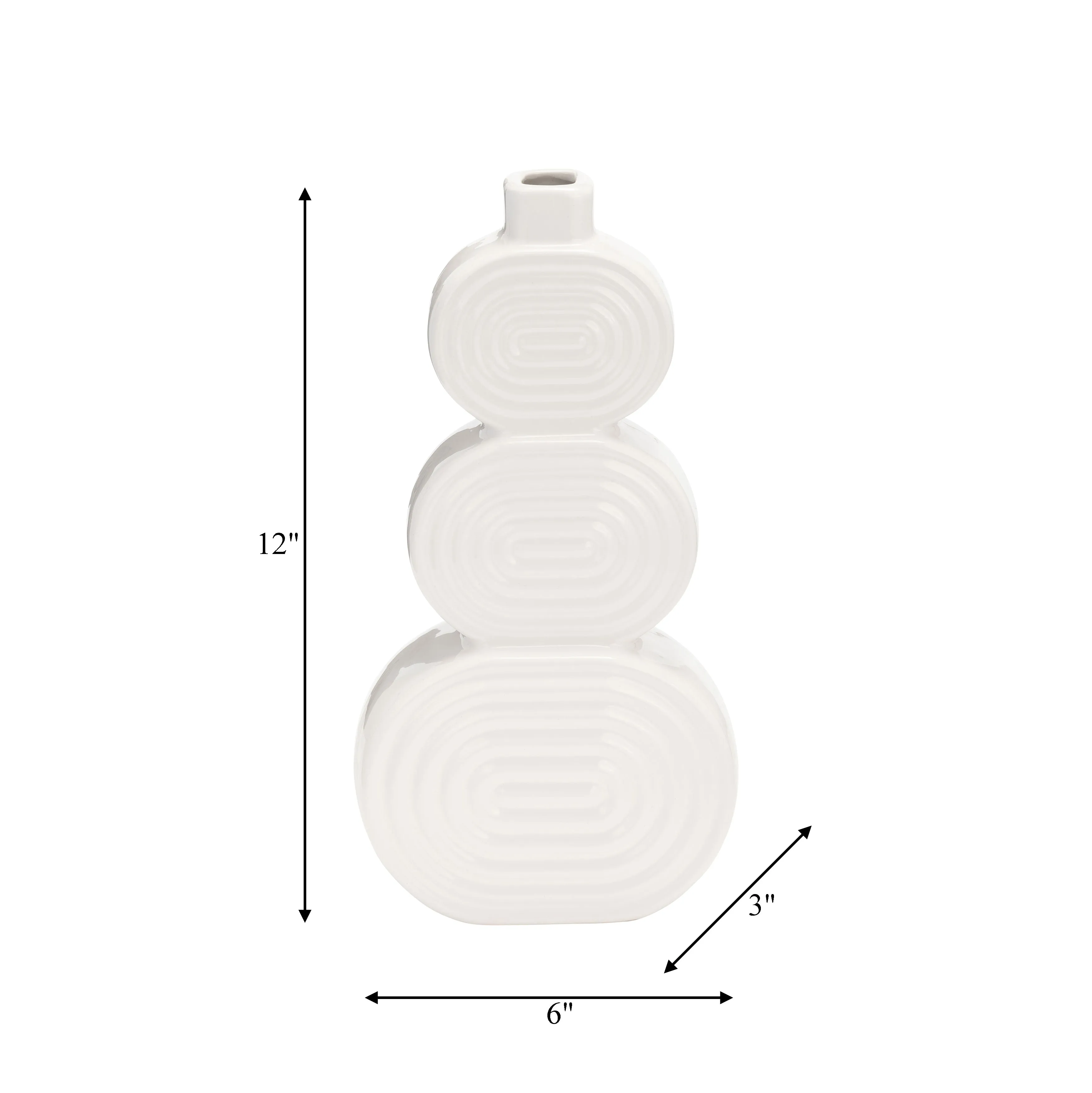 CER, 12" STACKED CIRCLES VASE, WHITE