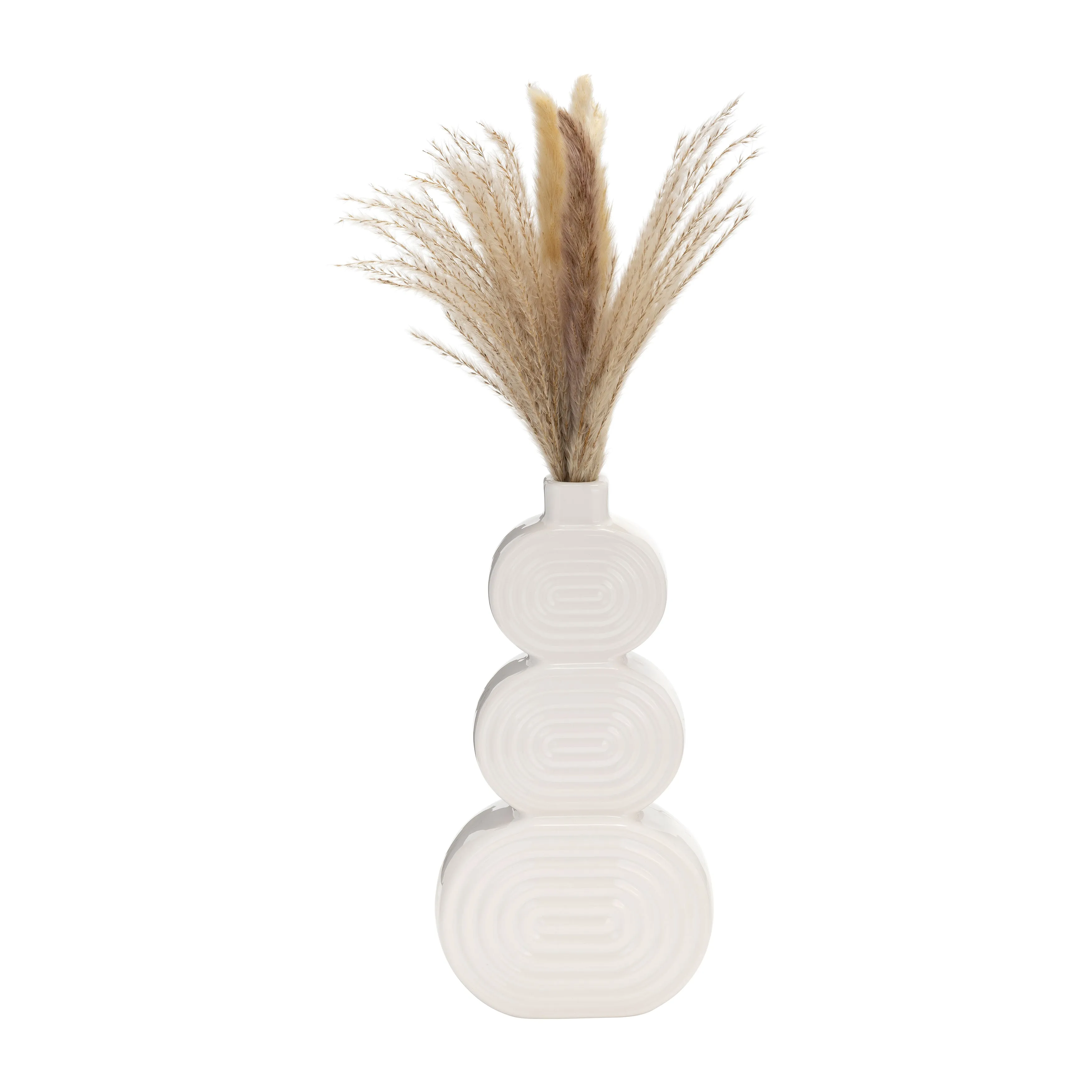 CER, 12" STACKED CIRCLES VASE, WHITE