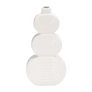 CER, 12" STACKED CIRCLES VASE, WHITE