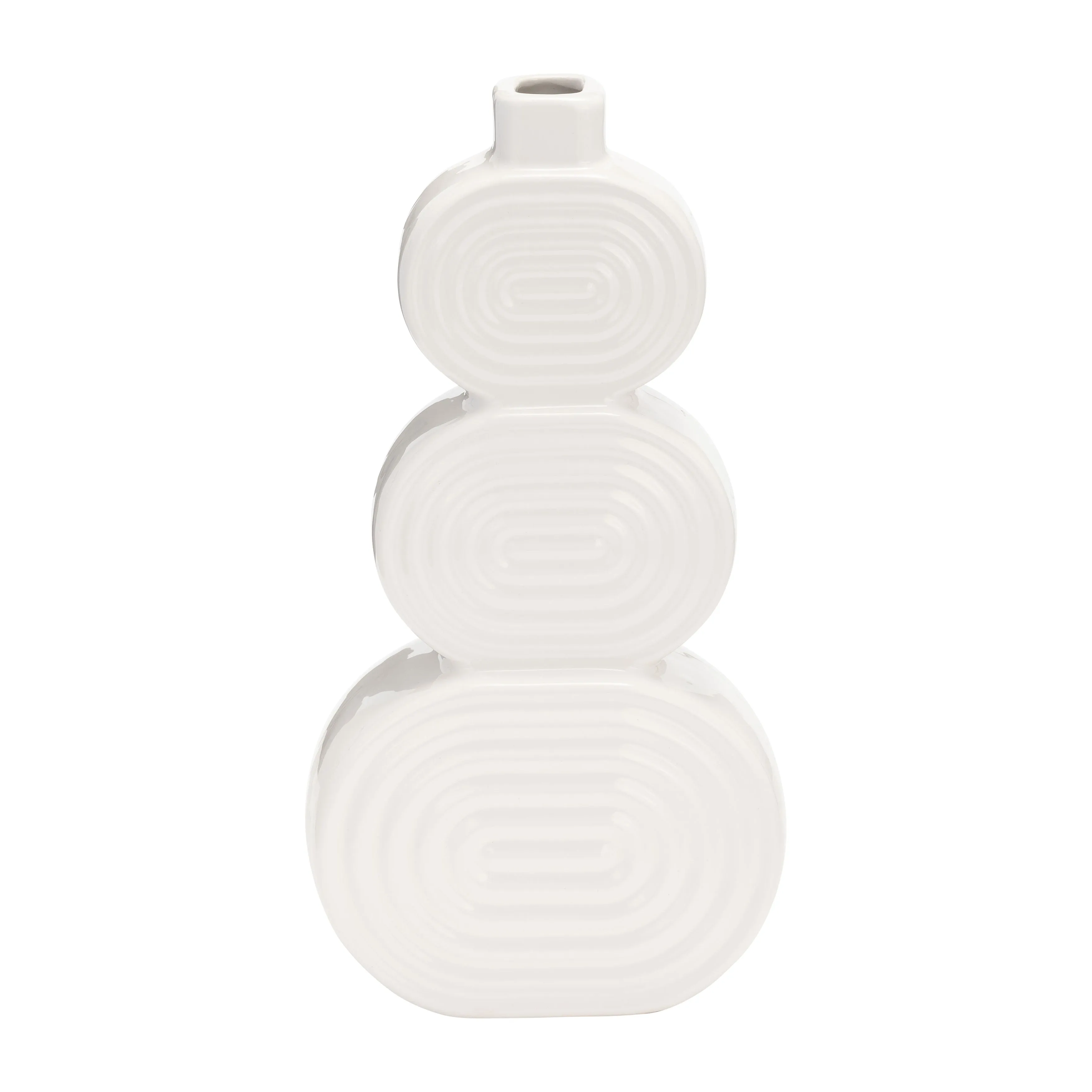 CER, 12" STACKED CIRCLES VASE, WHITE