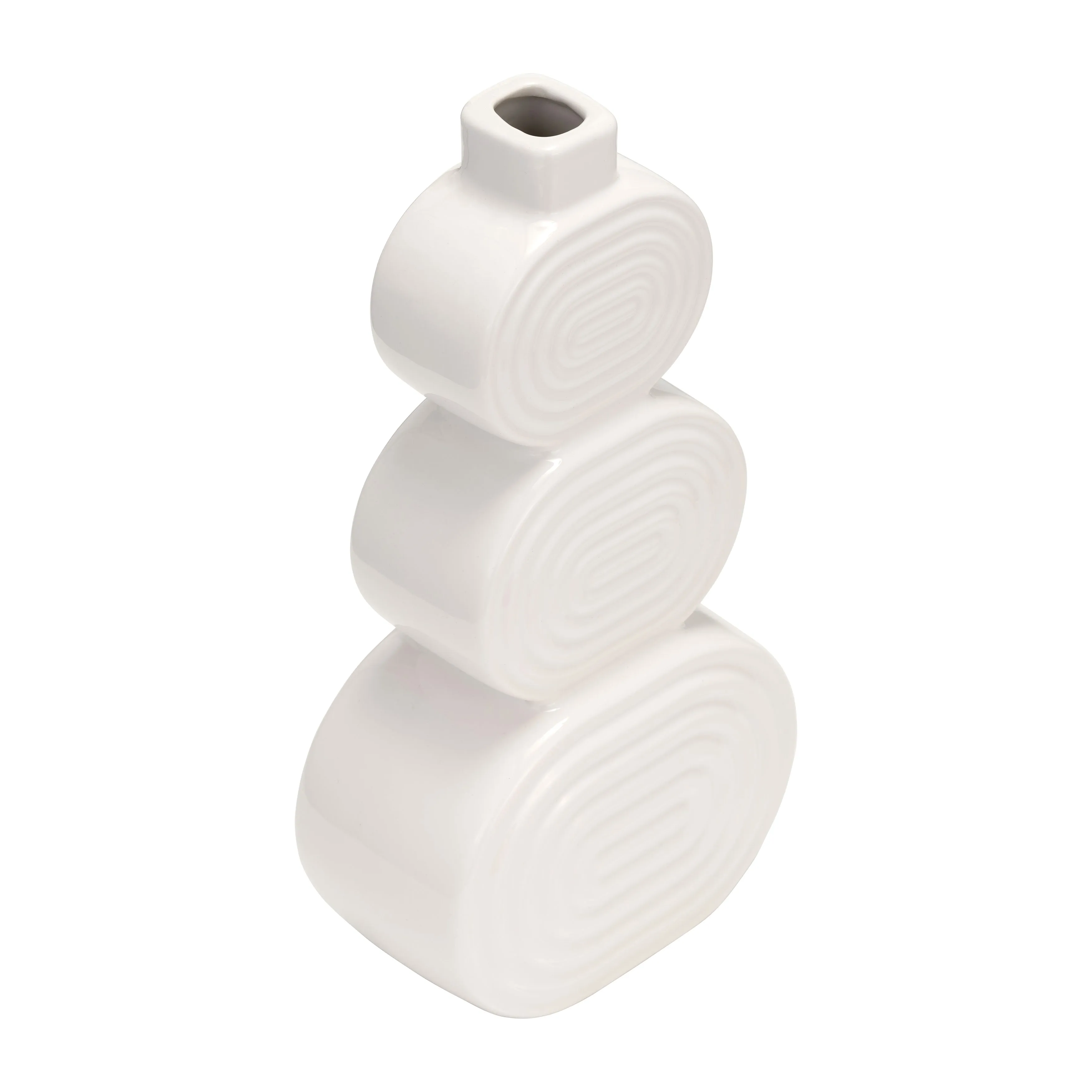 CER, 12" STACKED CIRCLES VASE, WHITE