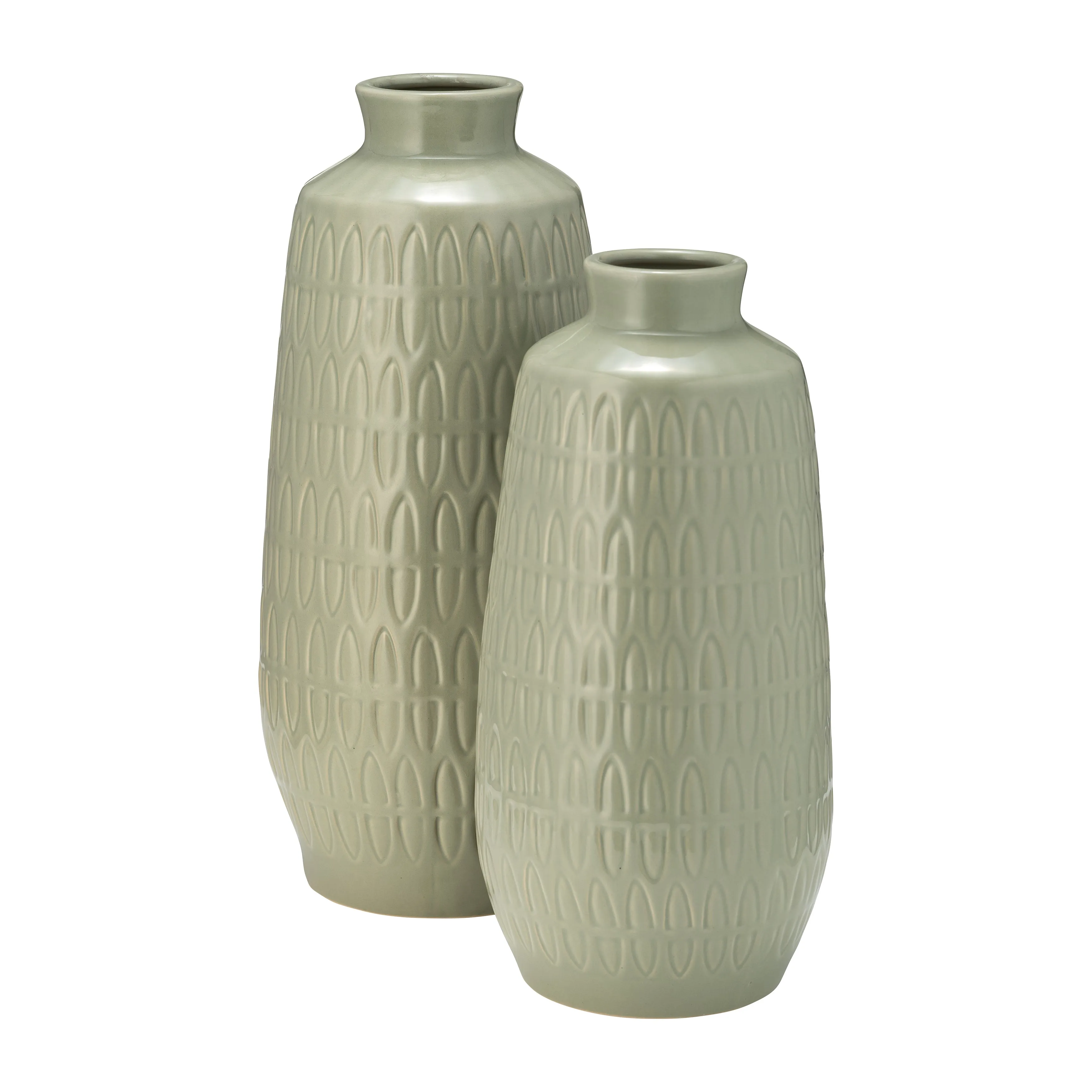 CER, 12"H CARVED VASE, CUCUMBER