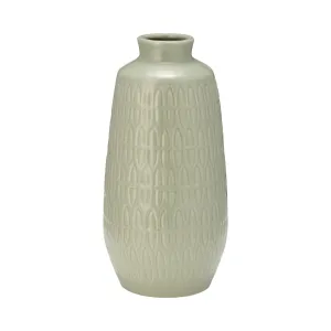 CER, 12"H CARVED VASE, CUCUMBER