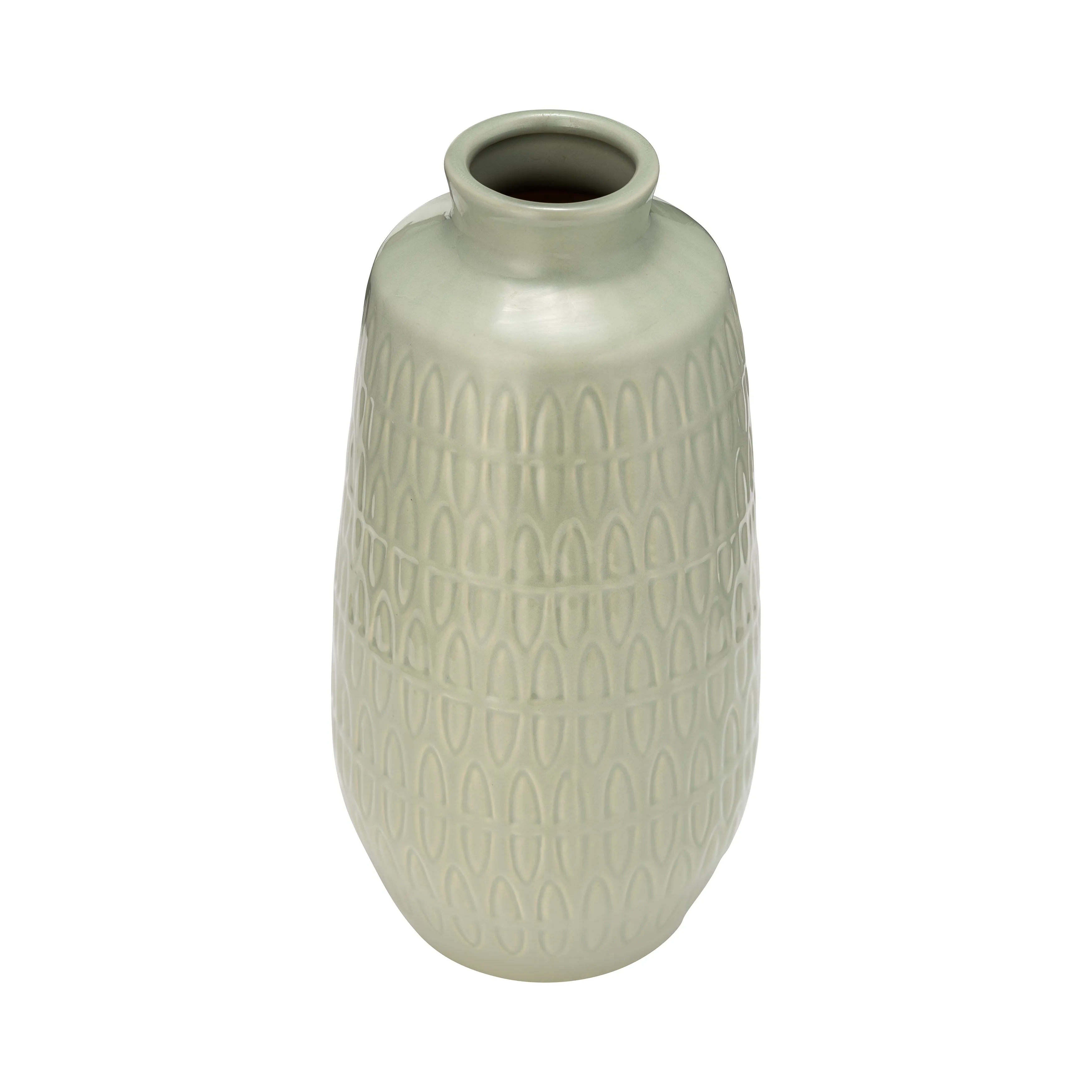 CER, 12"H CARVED VASE, CUCUMBER