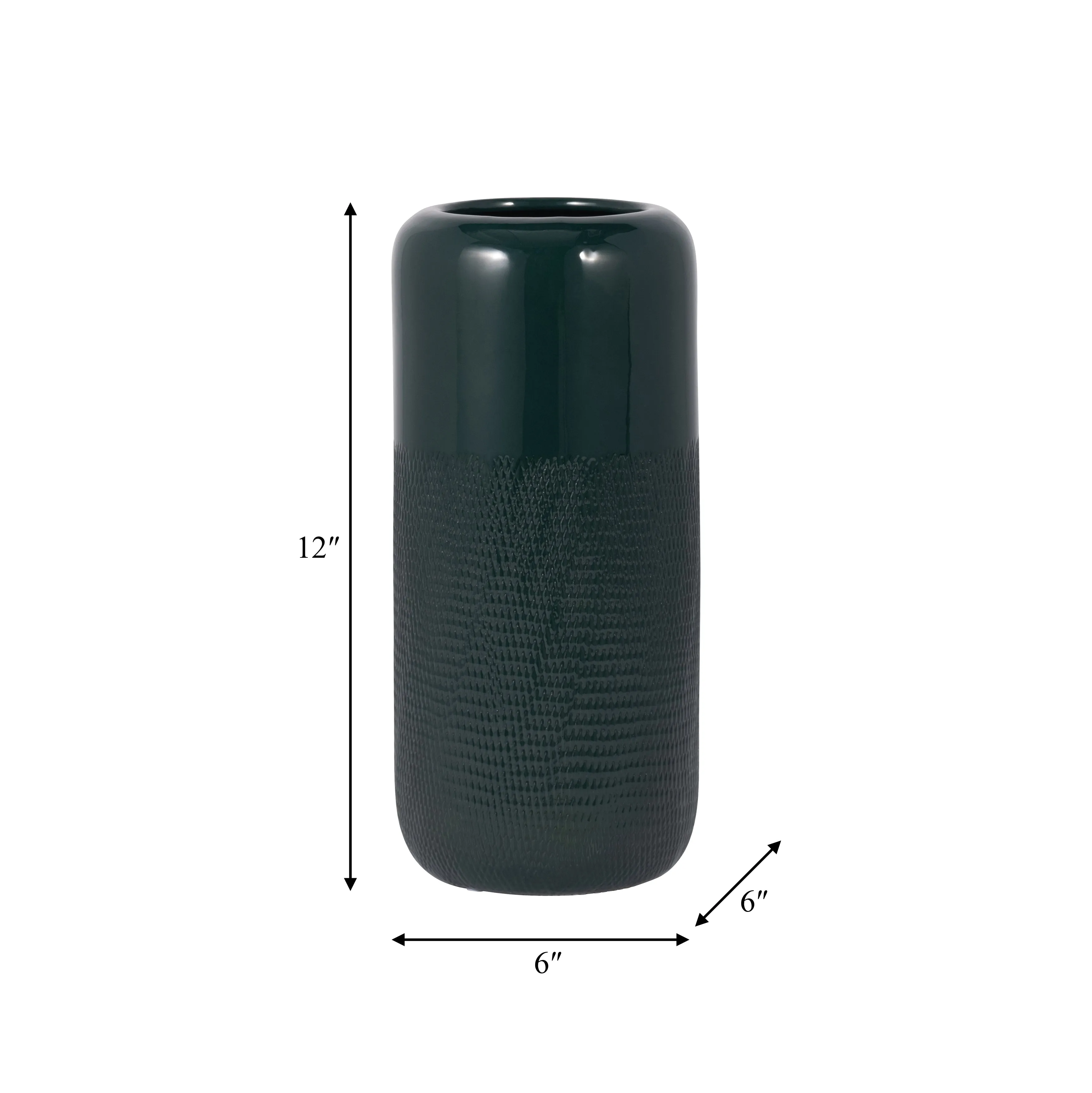 CER, 12"H GROOVED VASE, FOREST GREEN