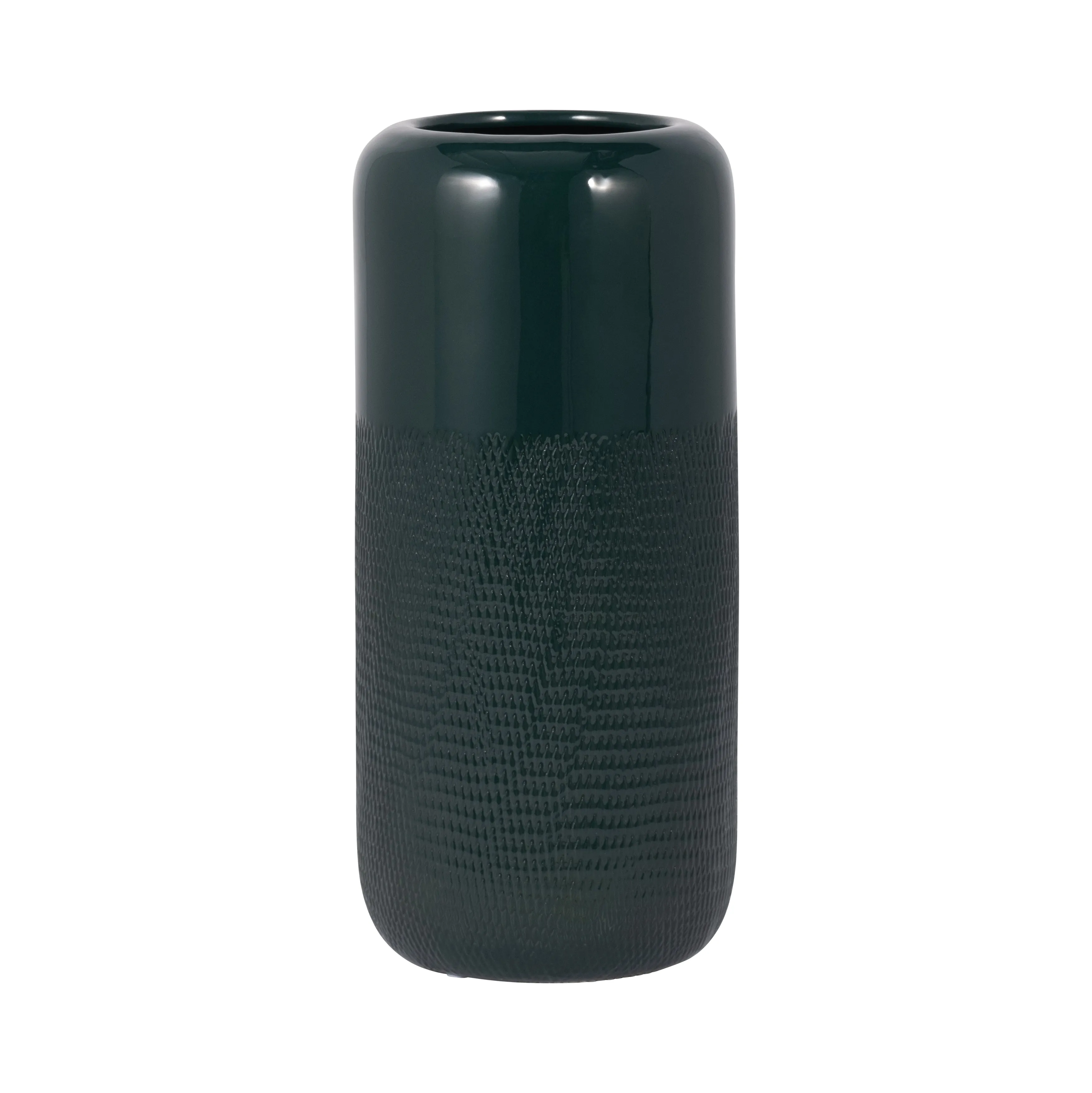 CER, 12"H GROOVED VASE, FOREST GREEN