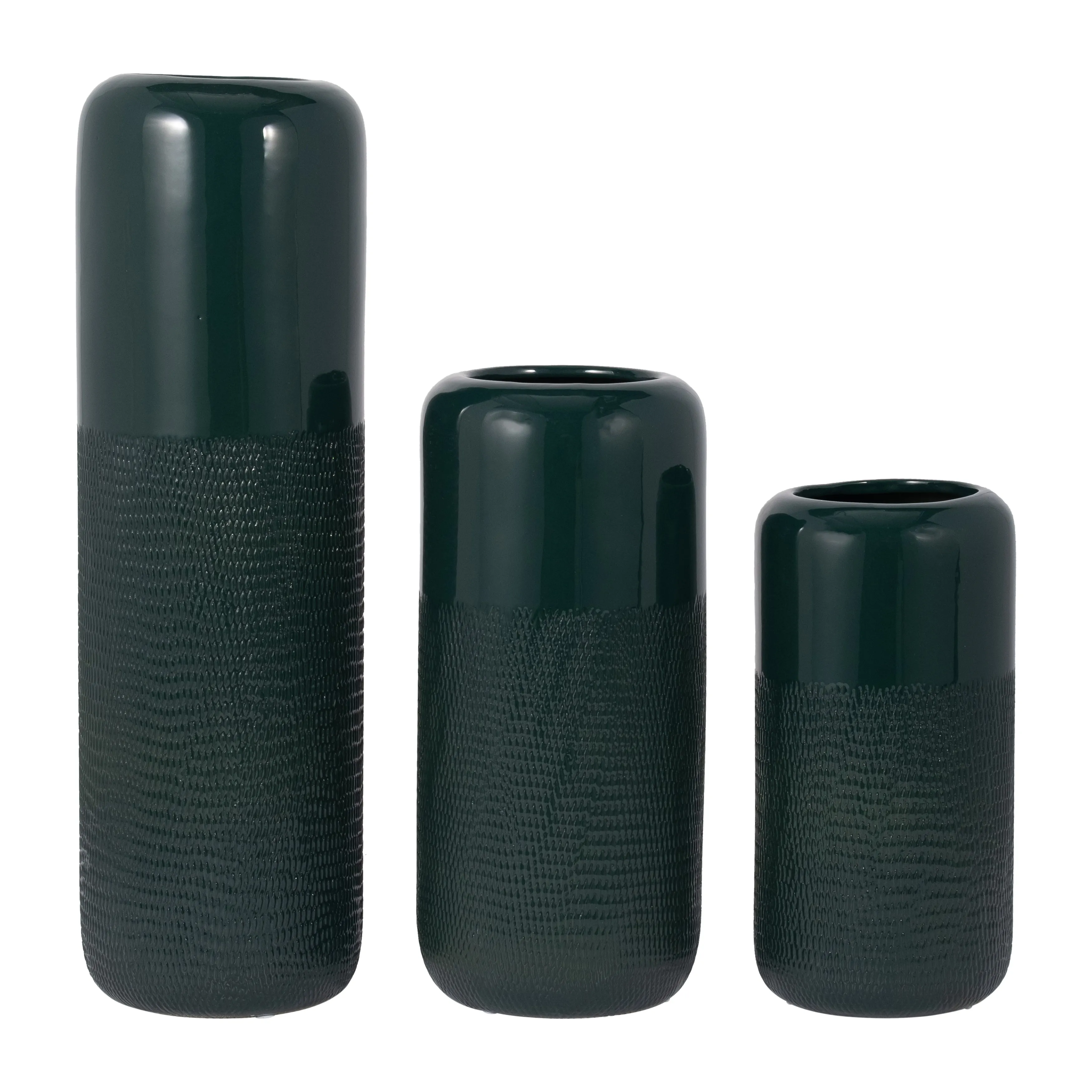CER, 12"H GROOVED VASE, FOREST GREEN