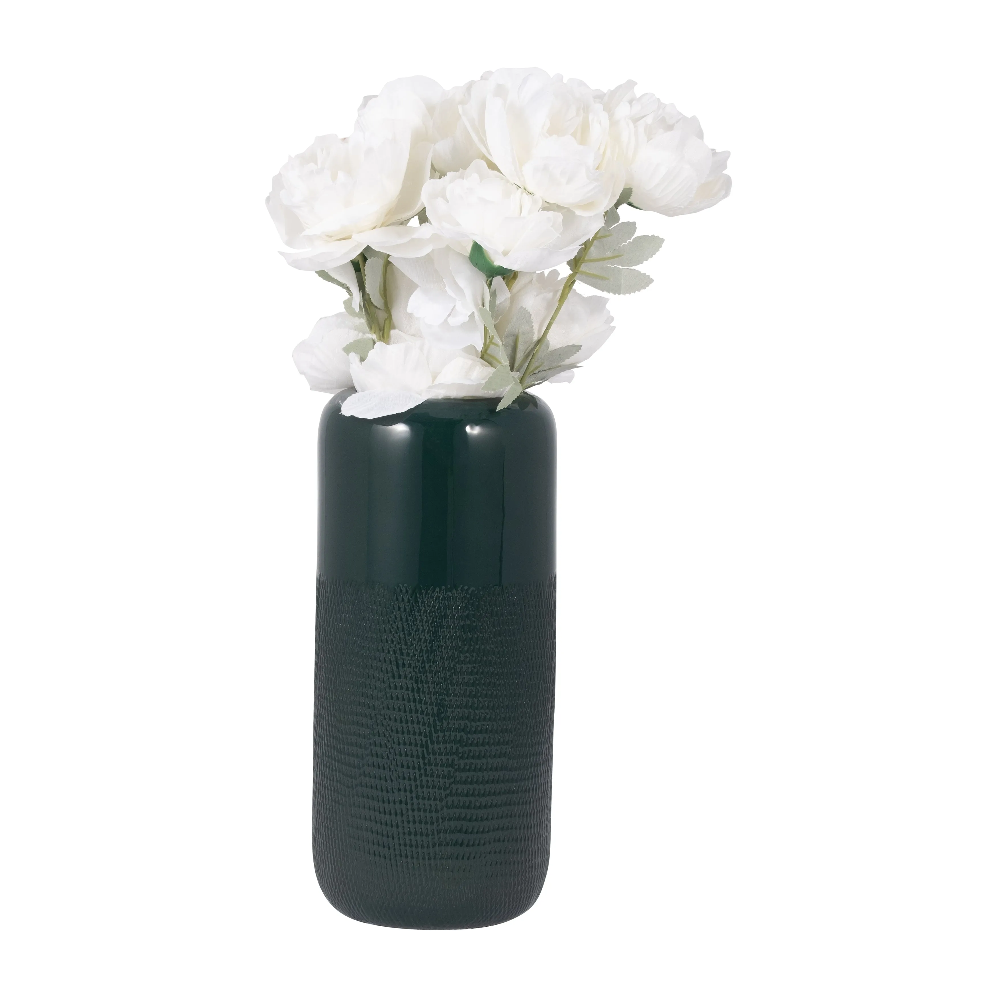 CER, 12"H GROOVED VASE, FOREST GREEN