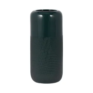 CER, 12"H GROOVED VASE, FOREST GREEN