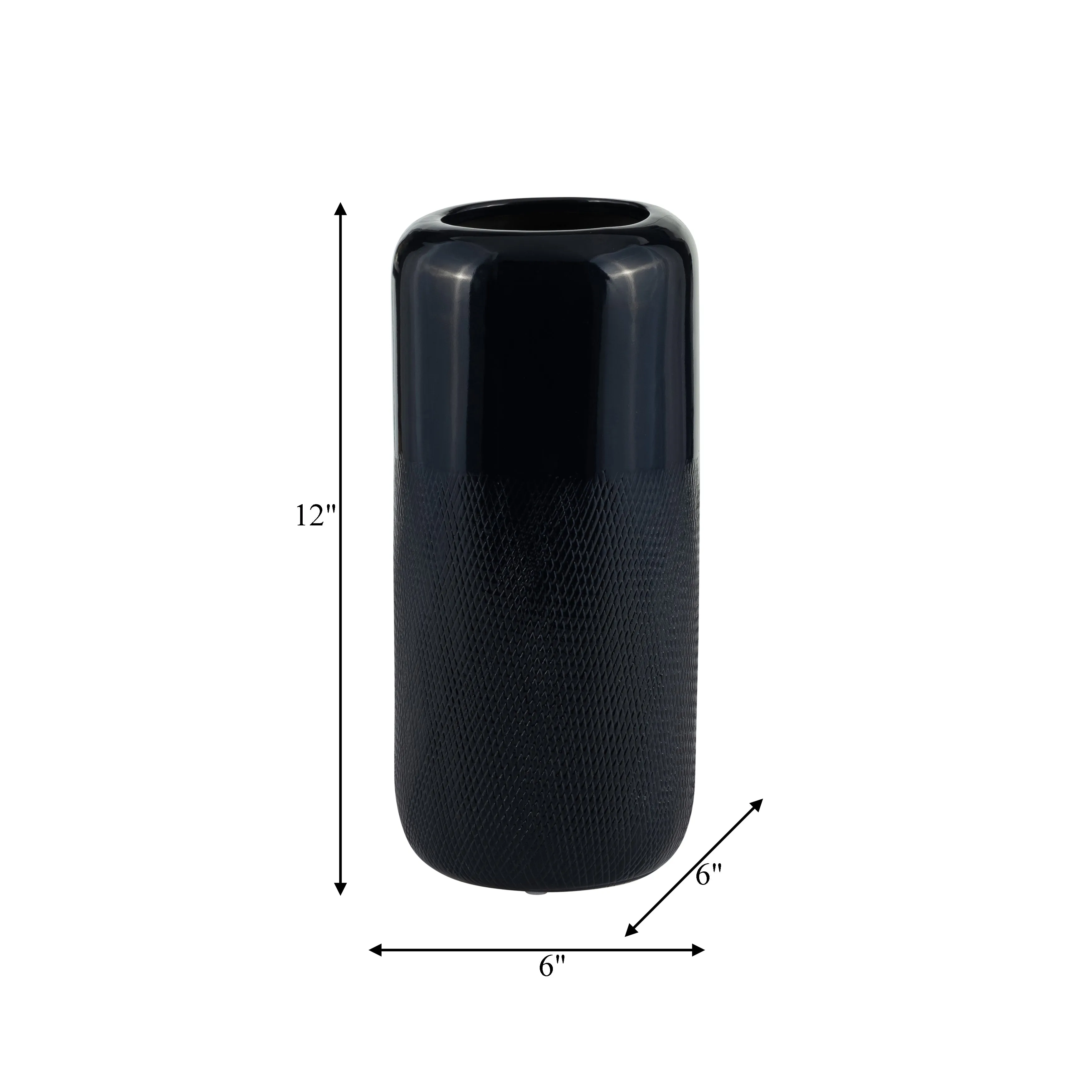 CER, 12"H GROOVED VASE, NAVY BLUE