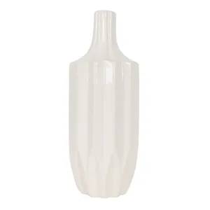 CER, 13" FLUTED VASE, WHITE